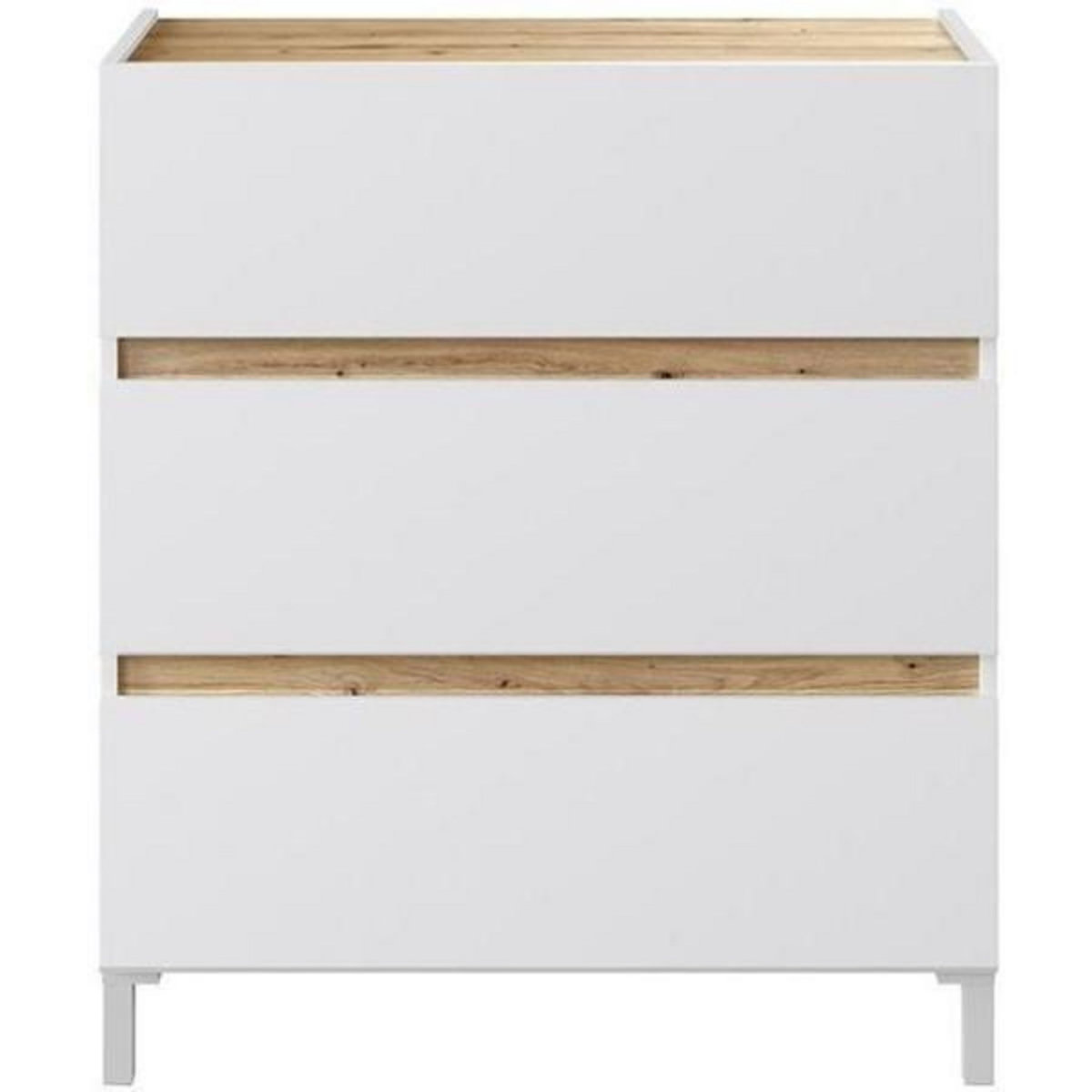 MARKET24 Commode 3 tiroirs - Décor chene et blanc - Finition satinée - L79 x P41 x H90 cm - TEMPUS