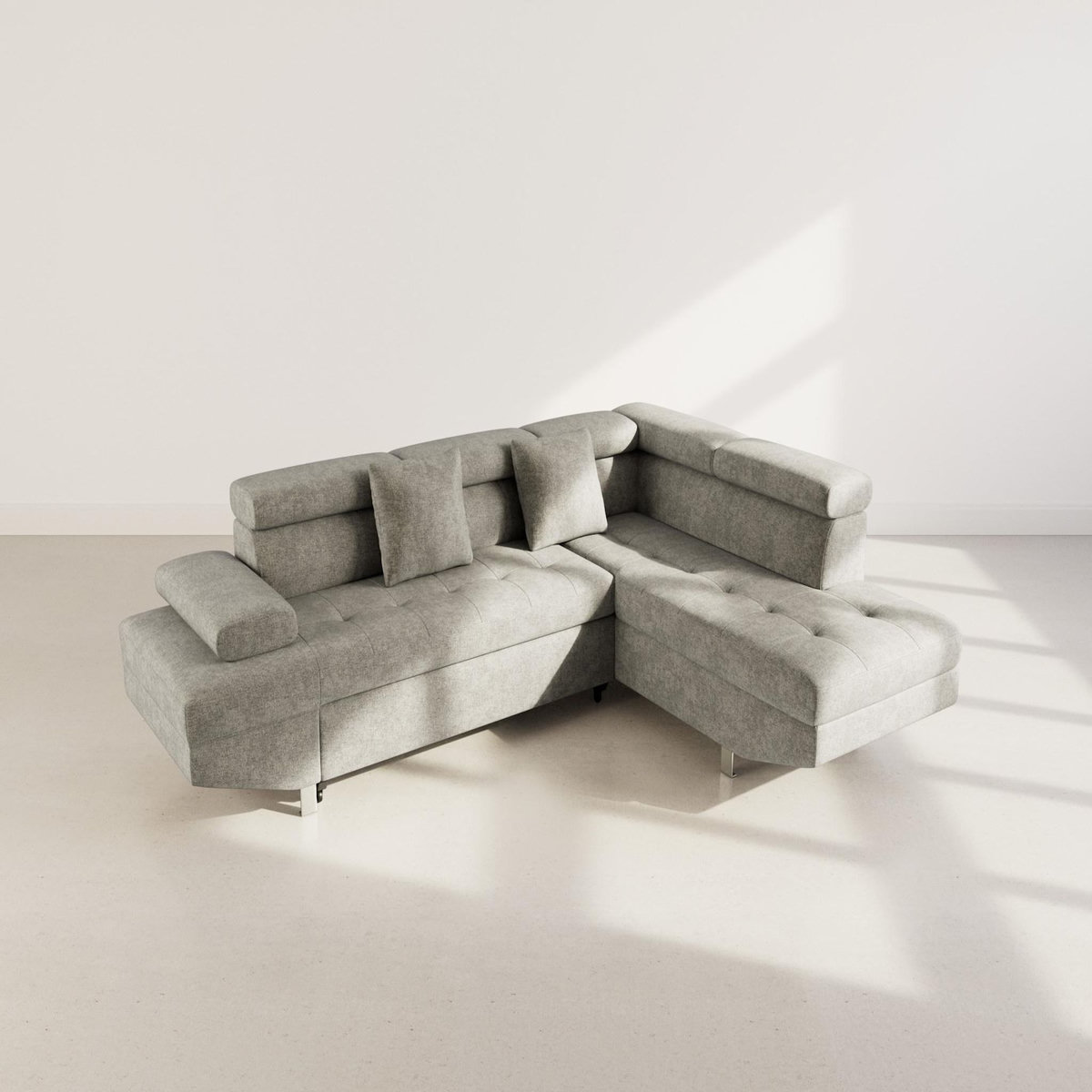 BEST MOBILIER Margaux - canapé d'angle droit 5 places convertible avec coffre et têtières réglables en velours texturé