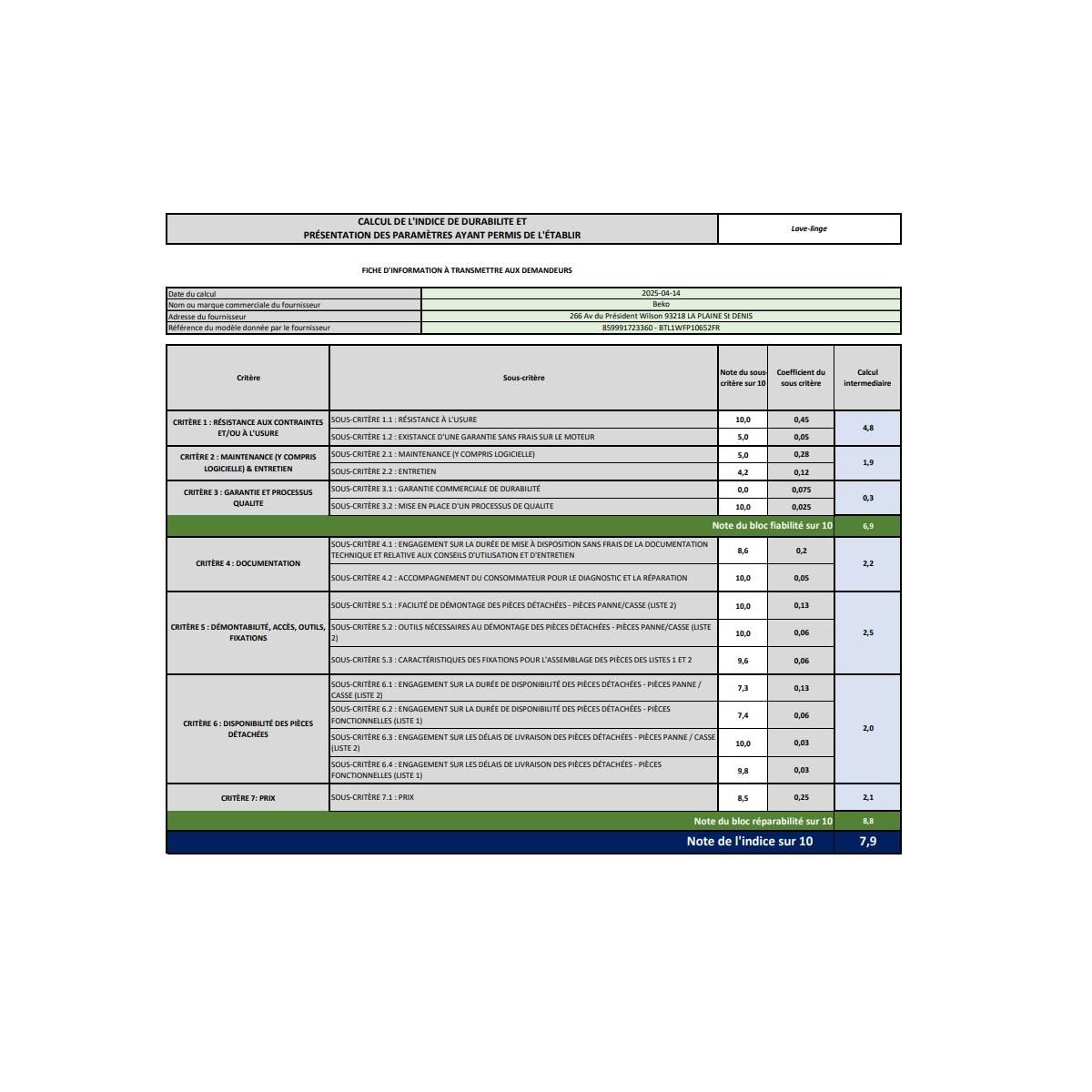 Beko Lave-linge top 6.5kg 1200 tours/min - BTL1WFP10652FR