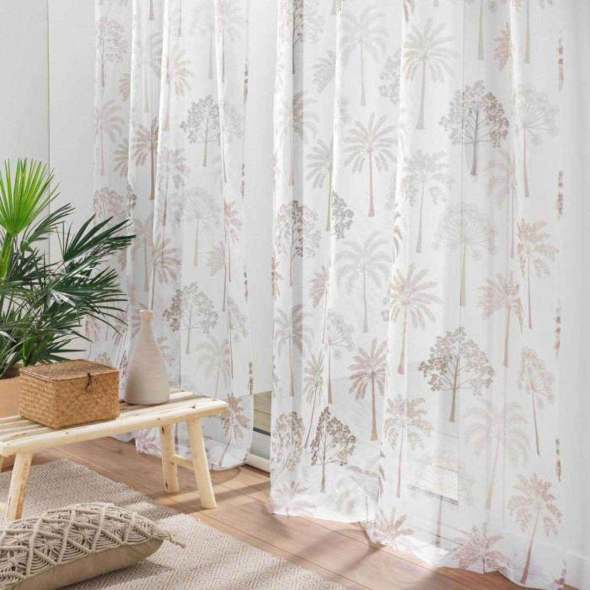 Paris Prix Rideau Voilage à Œillets Imprimé  Palmea  140x240cm Naturel