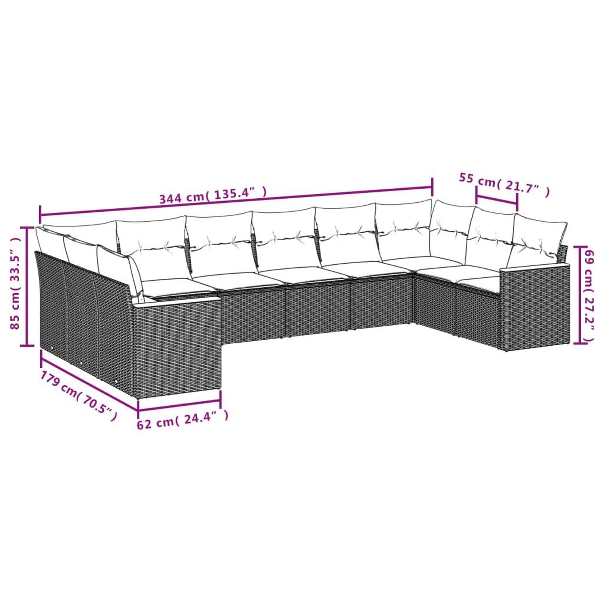 Voir la diapositive 6 : VIDAXL Salon de jardin 10 pcs avec coussins noir resine tressee