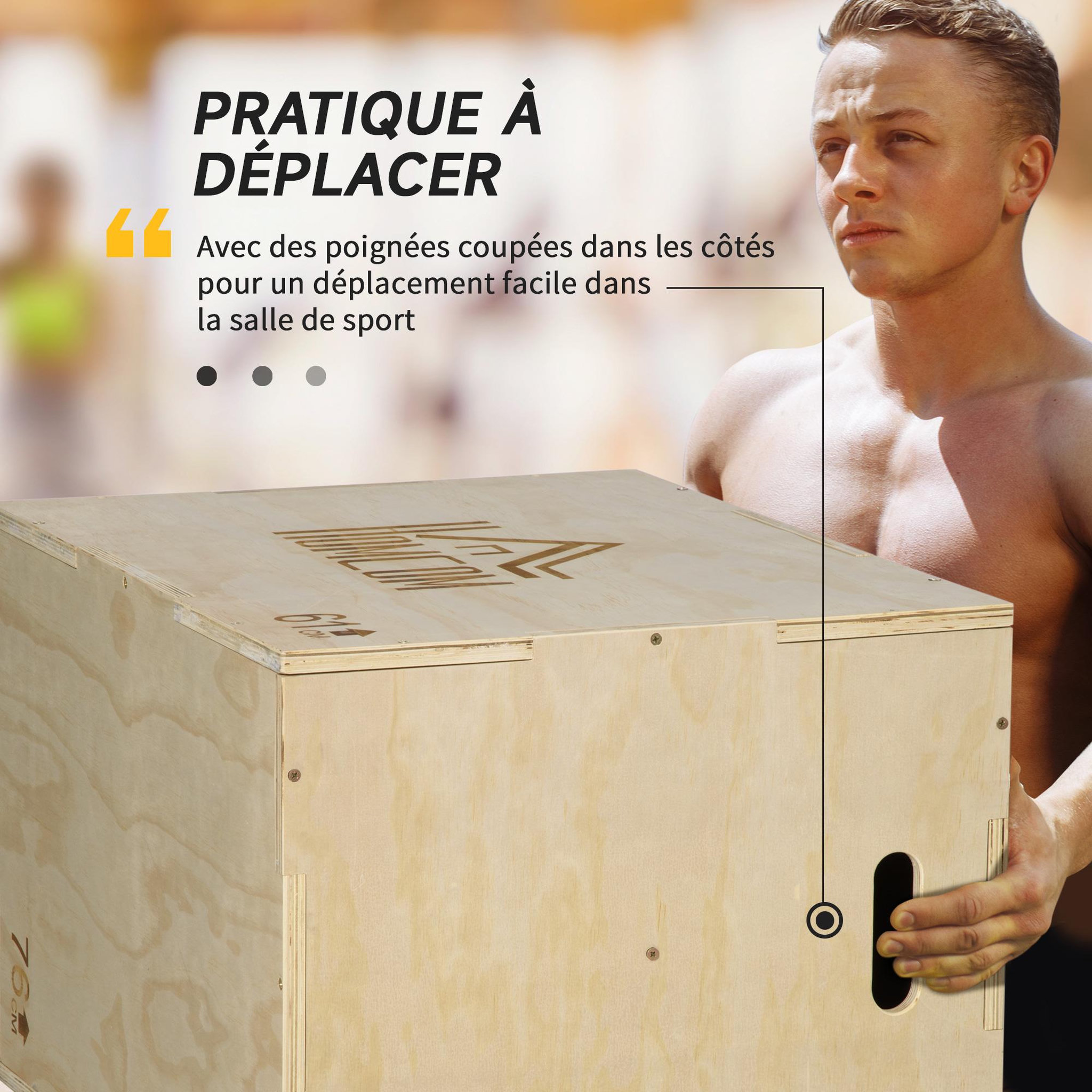 Voir la diapositive 5 : HOMCOM Box jump - box de pliométrie - boite de saut - 3 hauteurs 51/61/76H cm - charge max. 120 Kg - bois de hêtre