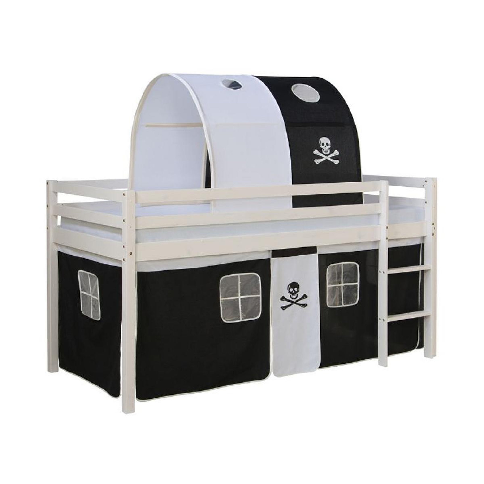HomeStyle4U Lit mezzanine 90x200 avec sommier noir pirates