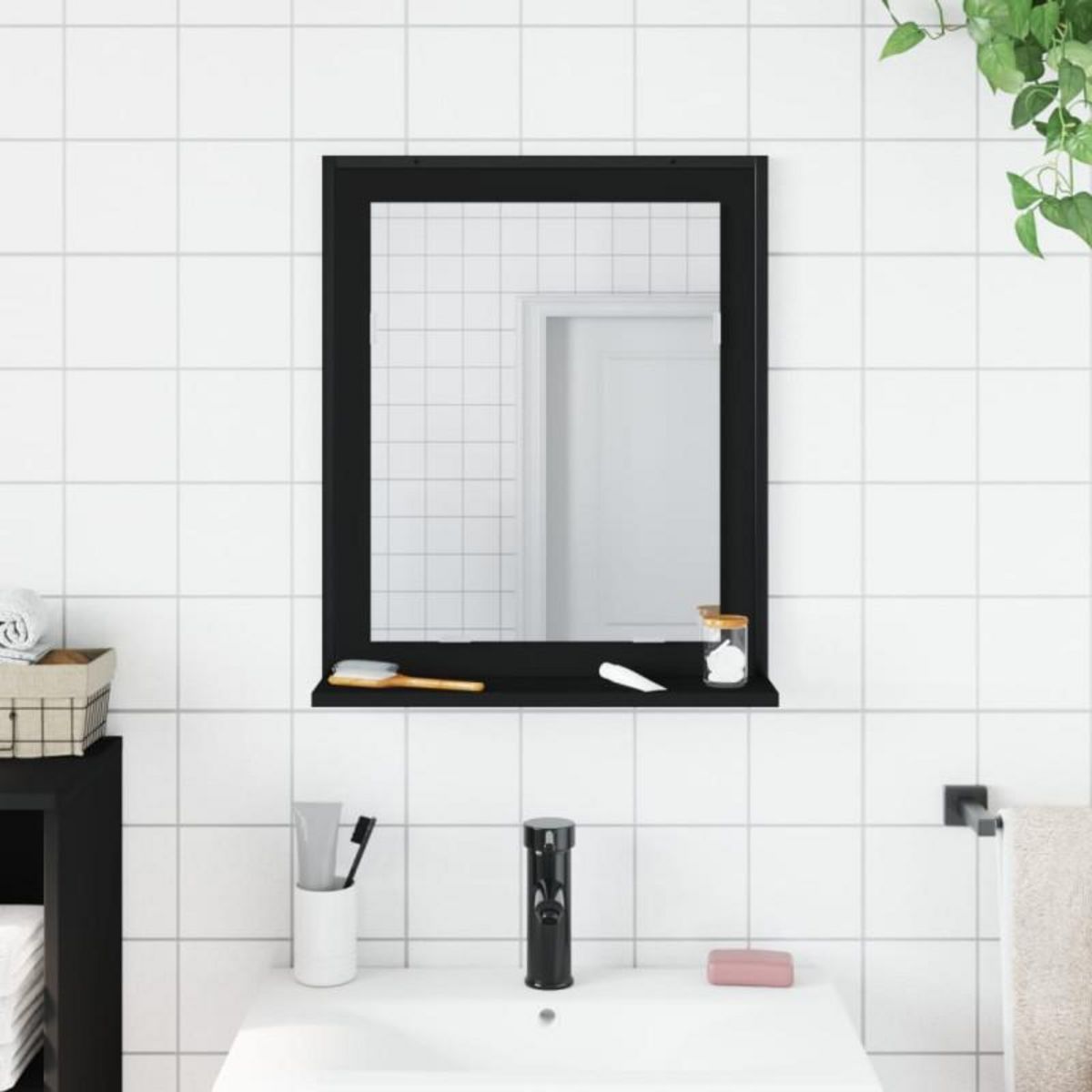 VIDAXL Miroir de salle de bain avec étagère noir bois d'ingénierie