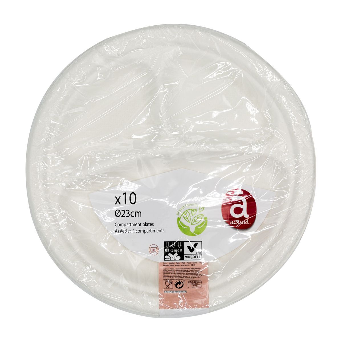 ACTUEL Assiettes en carton blanc à compartiments 30cm x10 10 pièces