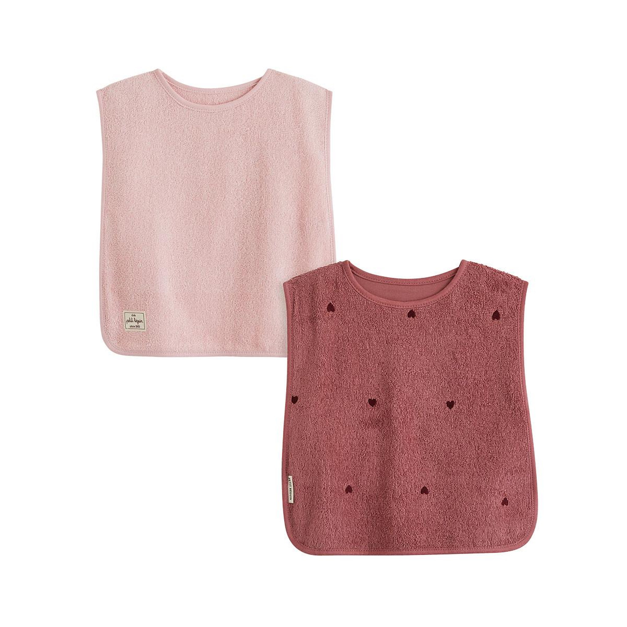 PETIT BEGUIN Lot de 2 bavoirs bébé en éponge Aimée. Coloris disponibles : Rose