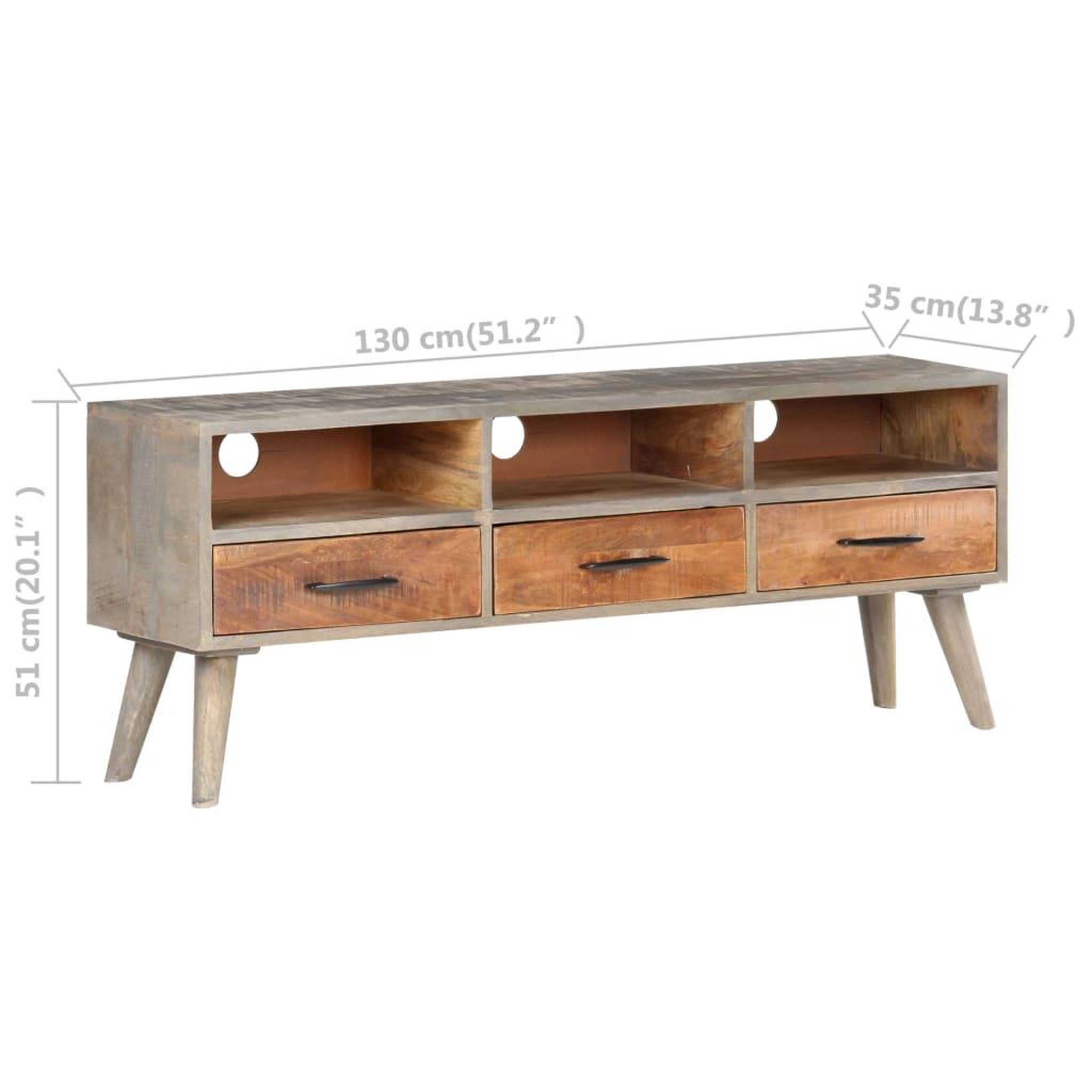 Voir la diapositive 6 : VIDAXL Meuble tv gris 130x35x51 cm bois massif de manguier brut