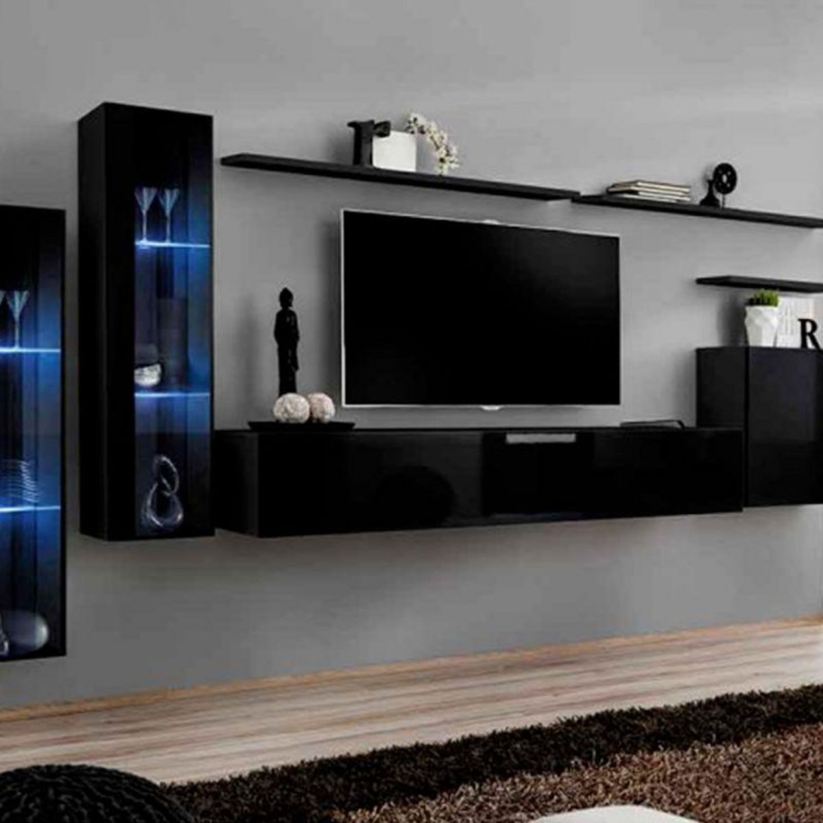 Paris Prix Meuble TV Mural Design  Switch XI  330cm Noir