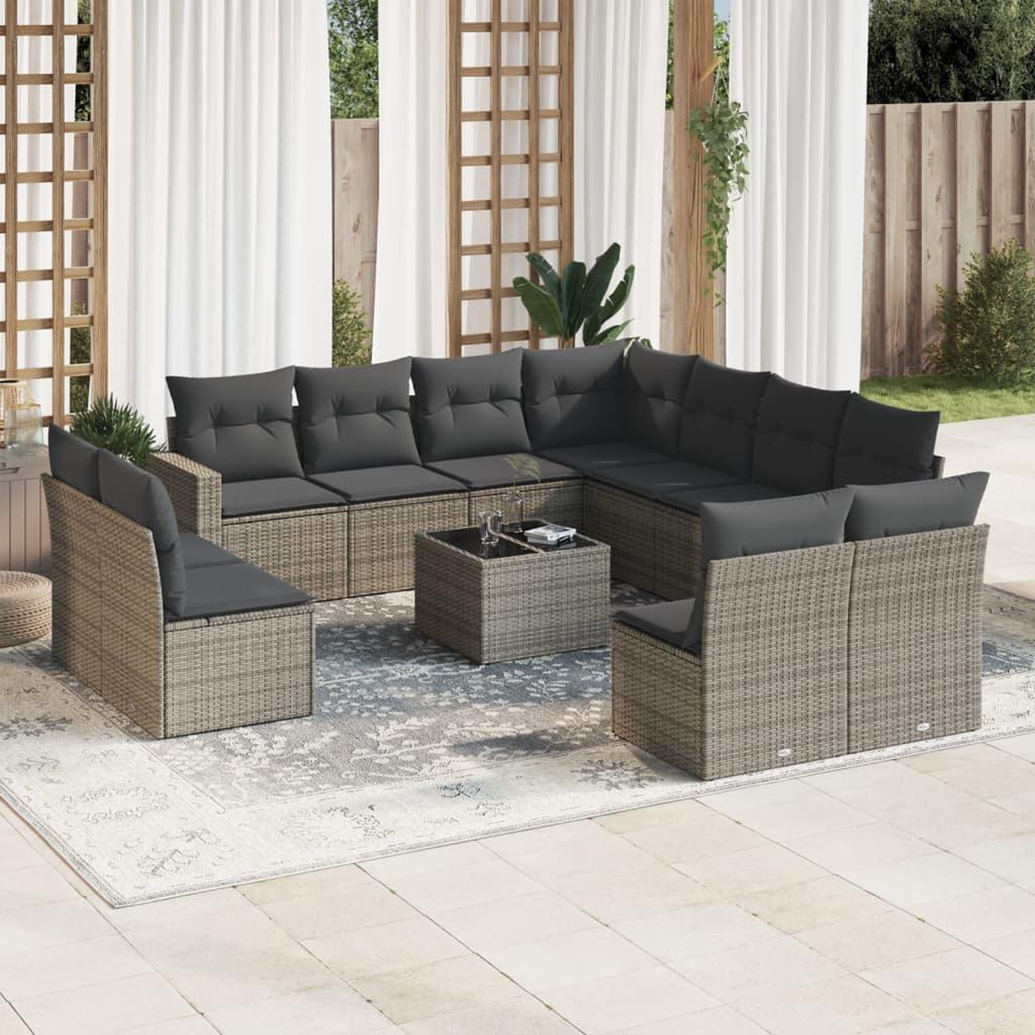 VIDAXL Salon de jardin avec coussins 12 pcs gris resine tressee