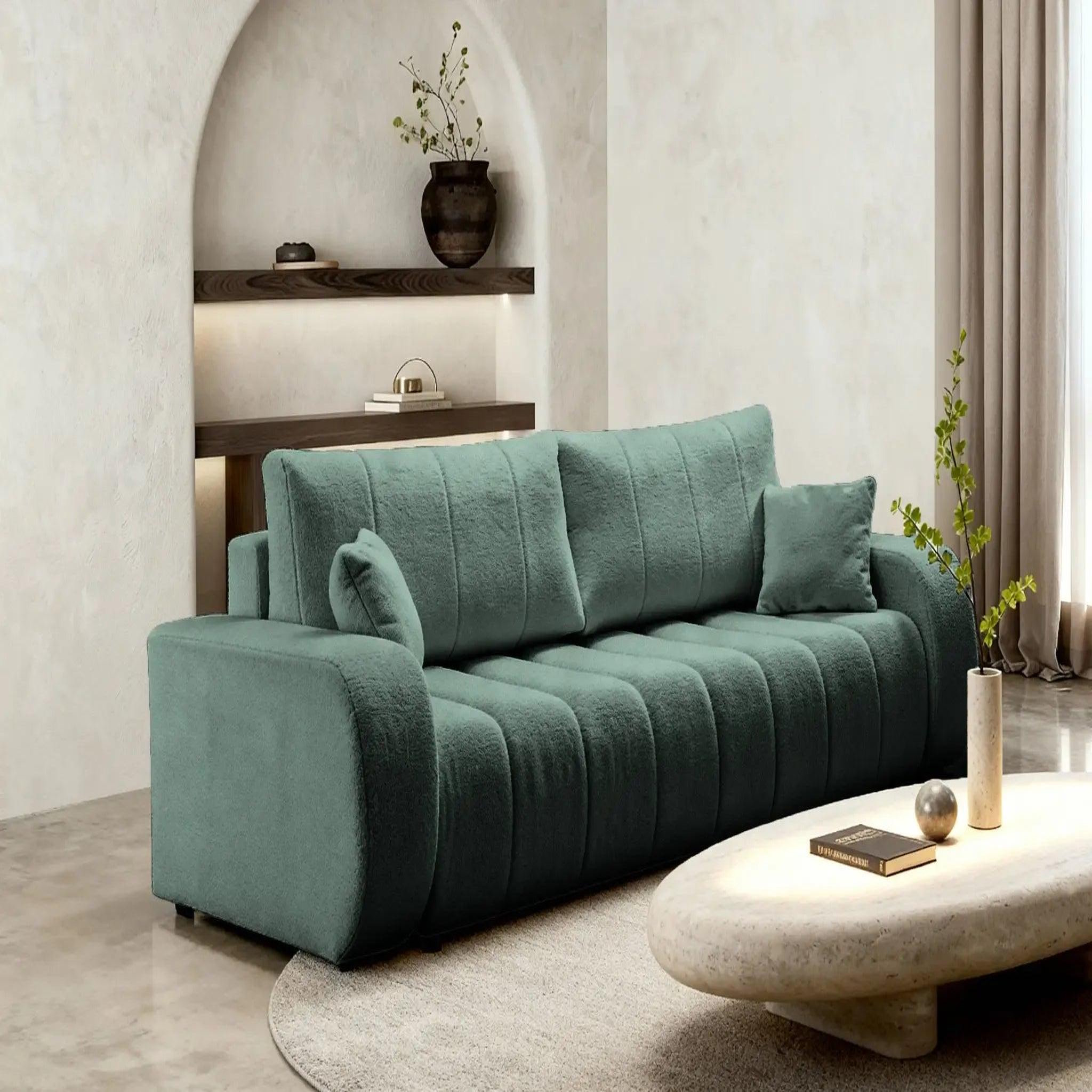 Voir la diapositive 5 : CASANOVA PARIS Celeste - canapé droit convertible tissu bouclette 3 places