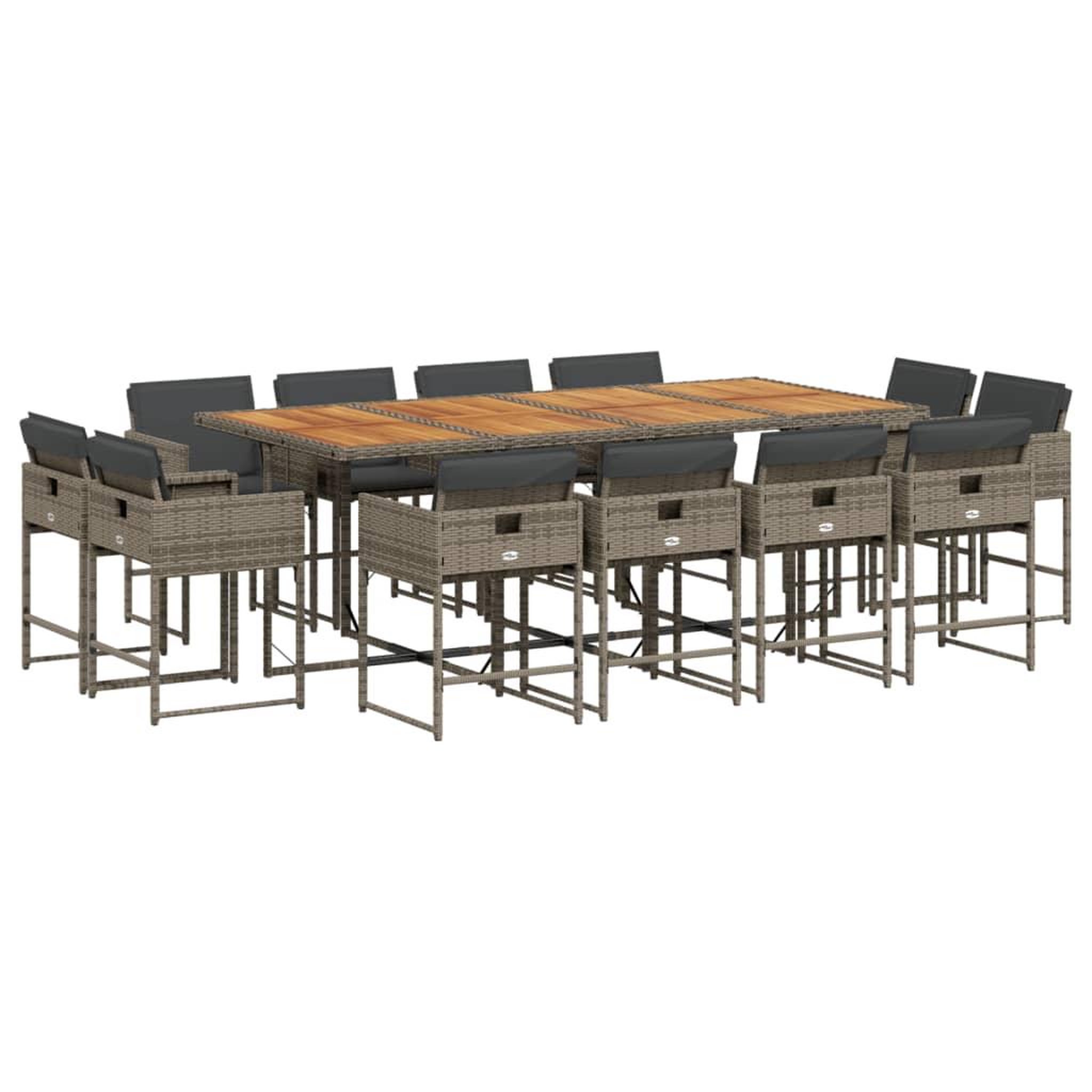 Voir la diapositive 2 : VIDAXL Ensemble a manger de jardin coussins 13 pcs gris resine tressee
