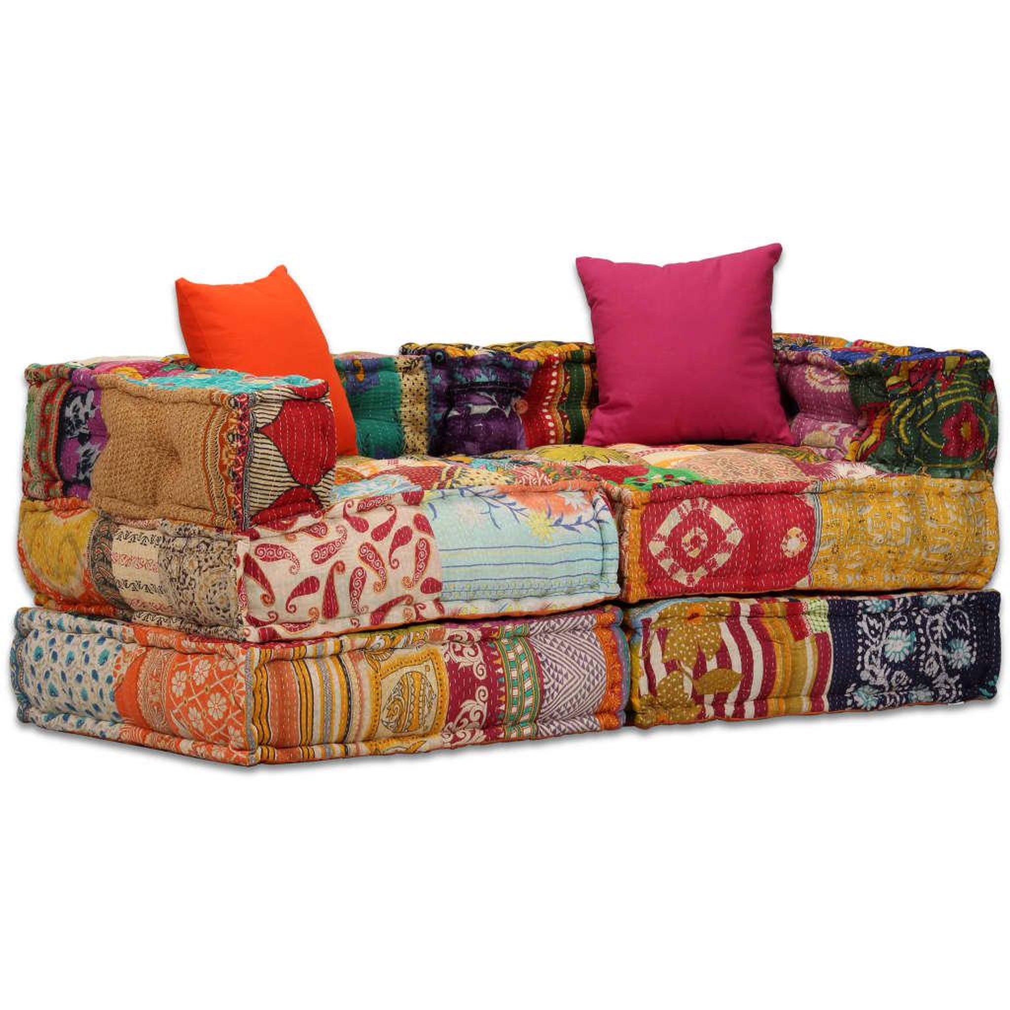 Voir la diapositive 1 : VIDAXL Pouf modulaire a 2 places Patchwork Tissu