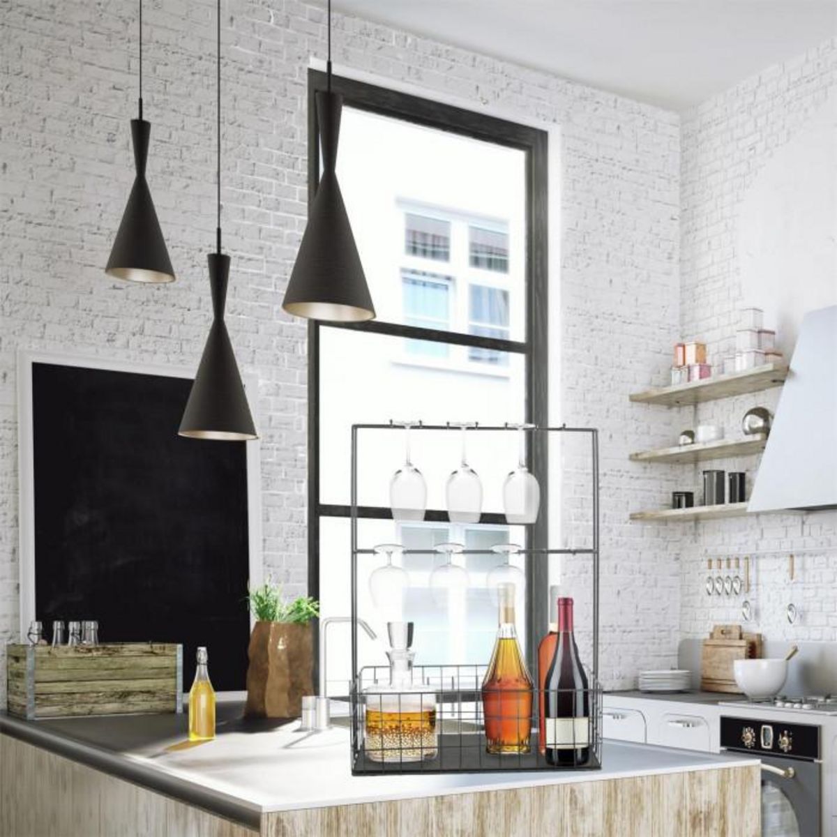 Paris Prix Mini Bar à Poser en Métal  Filaire  62cm Noir