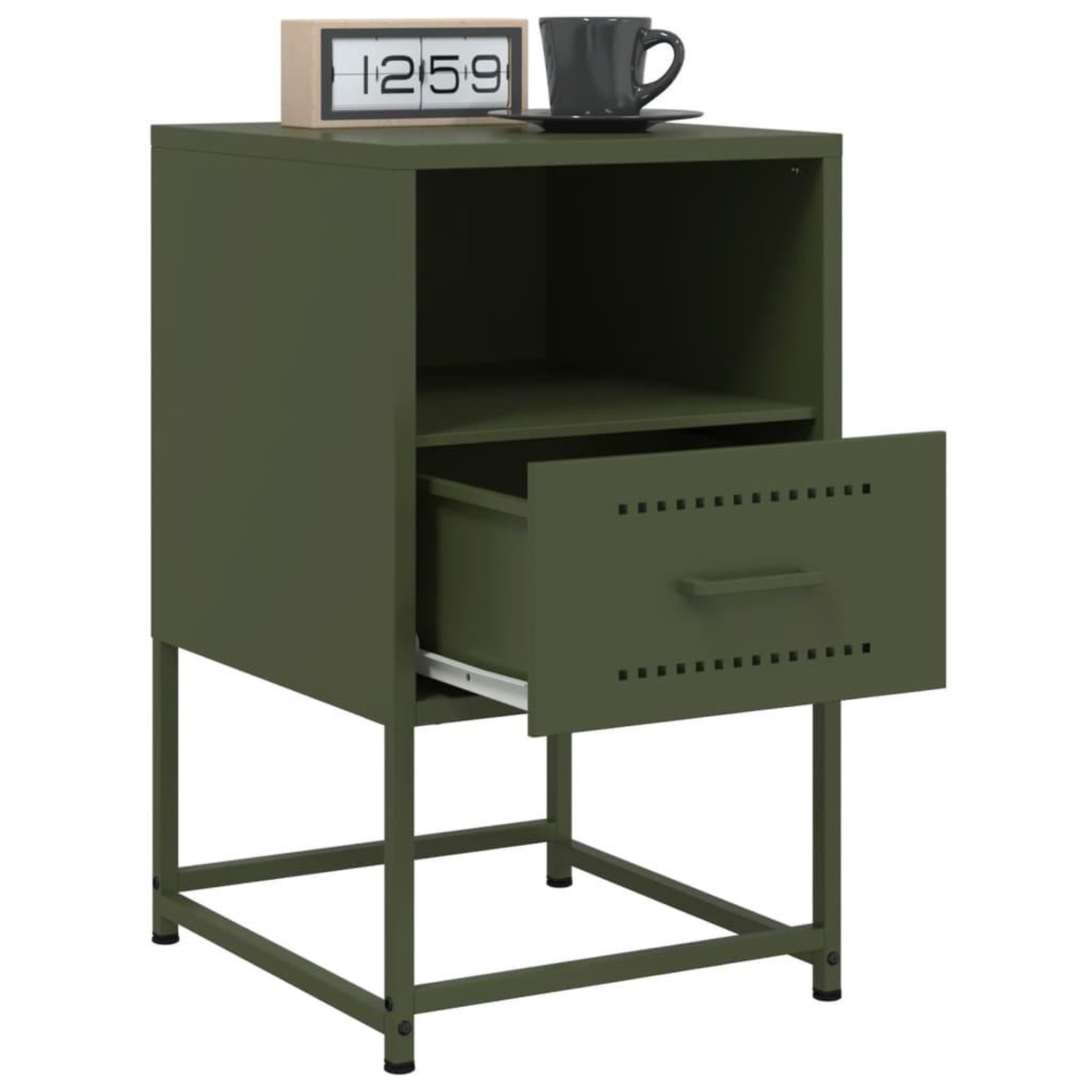 Voir la diapositive 5 : VIDAXL Table de chevet vert olive 36x39x60,5 cm acier