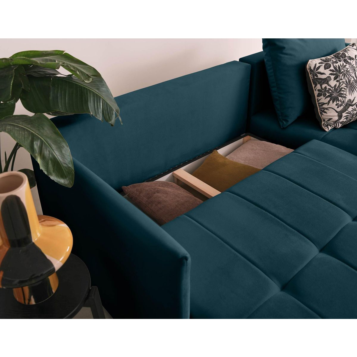 BEST MOBILIER Petra - canapé d'angle réversible - convertible avec coffre - 4 places - en velours