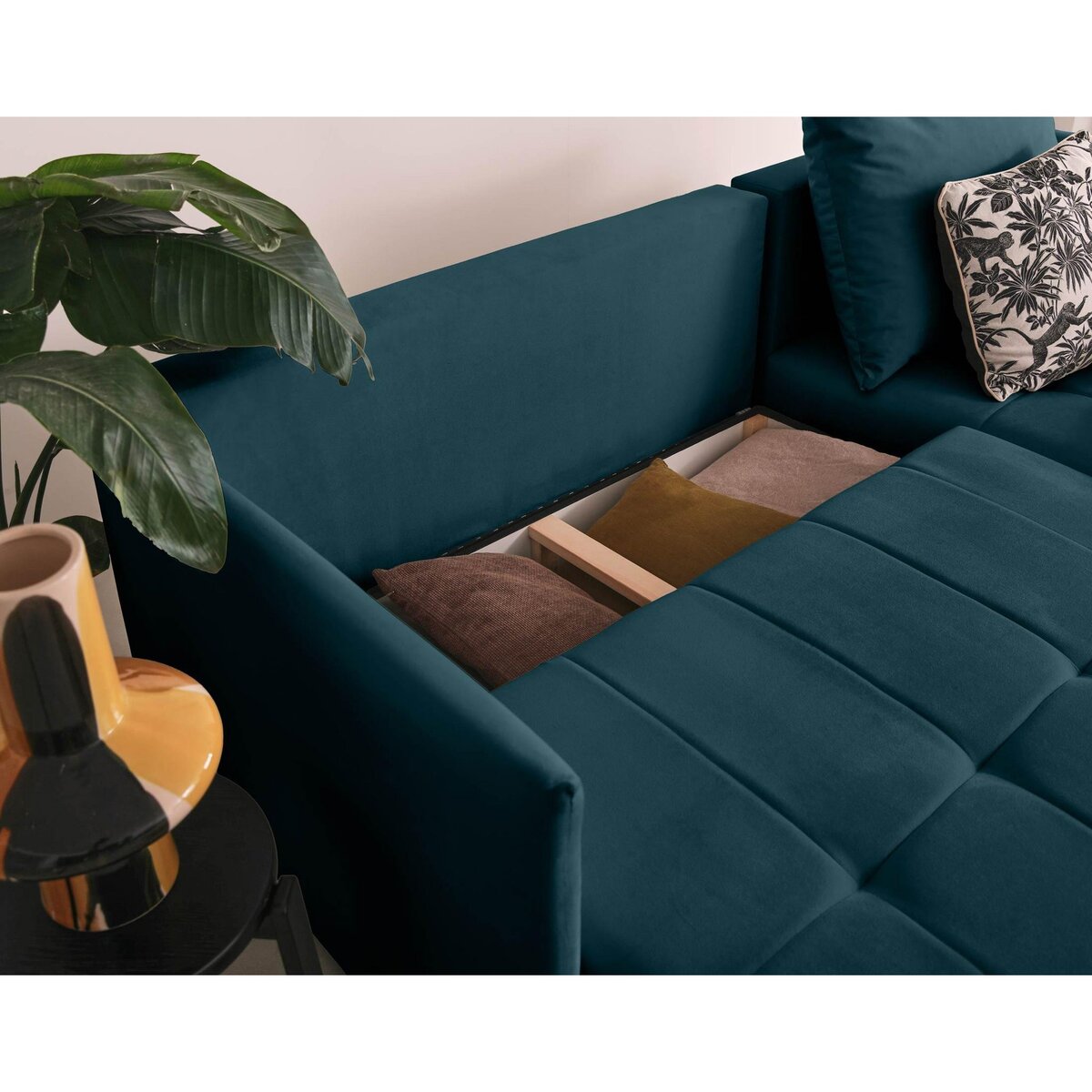 BEST MOBILIER Petra - canapé d'angle réversible - convertible avec coffre - 4 places - en velours