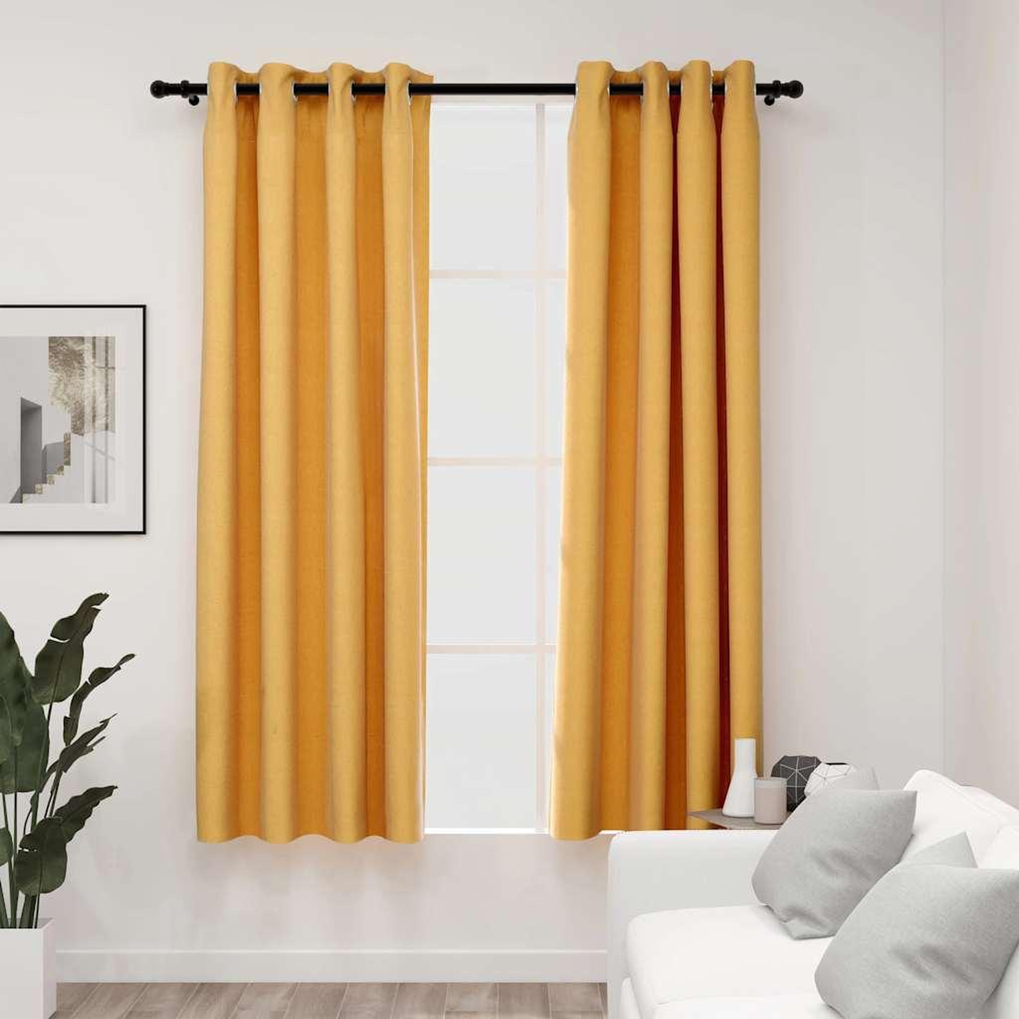 VIDAXL Rideaux occultants Aspect lin a œillets 2 pcs Jaune 140x175 cm