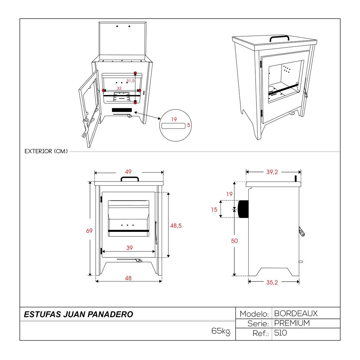 Juan Panadero Poêle à bois BORDEAUX PREMIUM 7,4 Kw