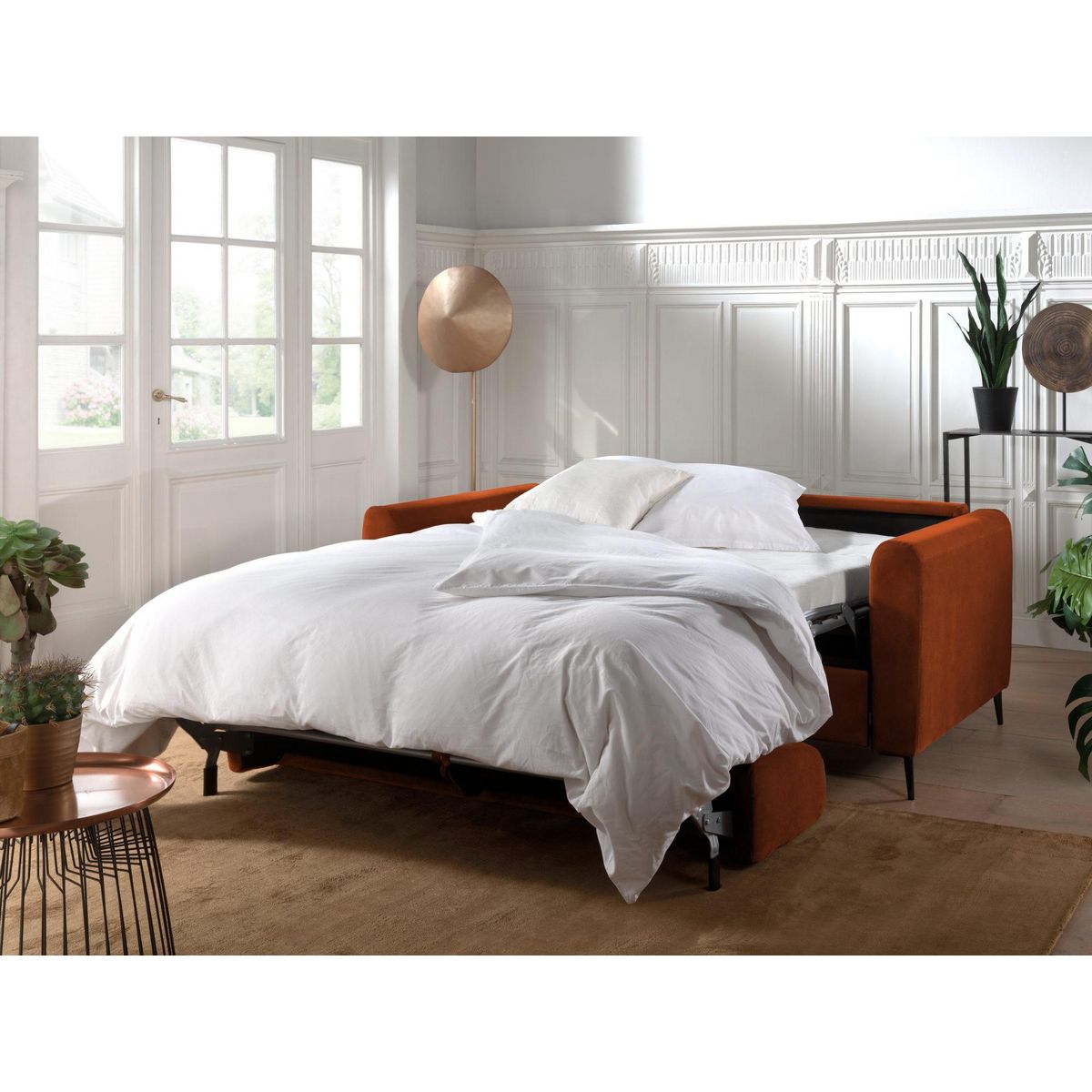 LISA DESIGN Owen - canapé 3 places convertible express couchage quotidien 140 cm matelas 12 cm en velours