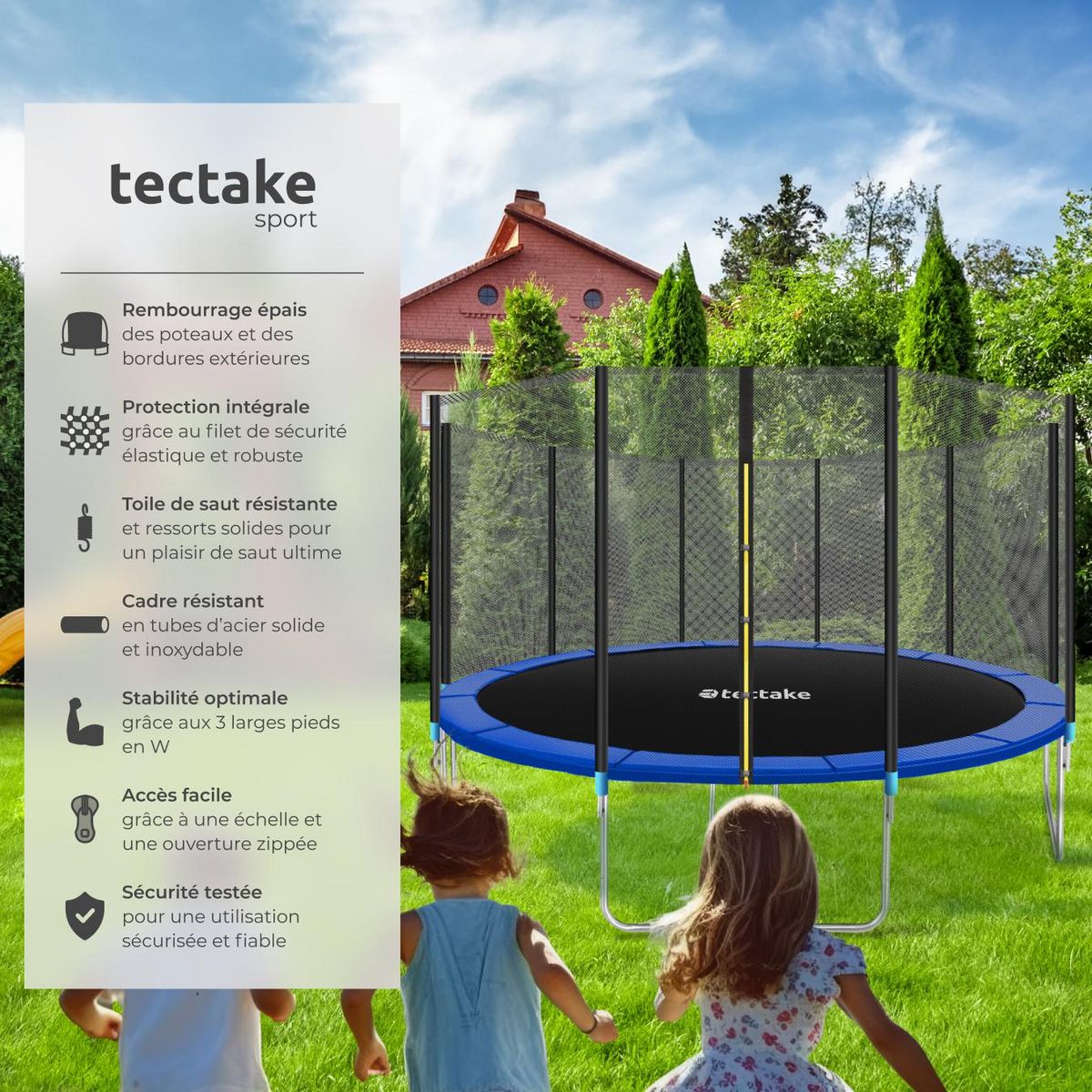 tectake Trampoline modèle B Ø 427 cm, certifié GS pour un maximum de sécurité noir/bleu