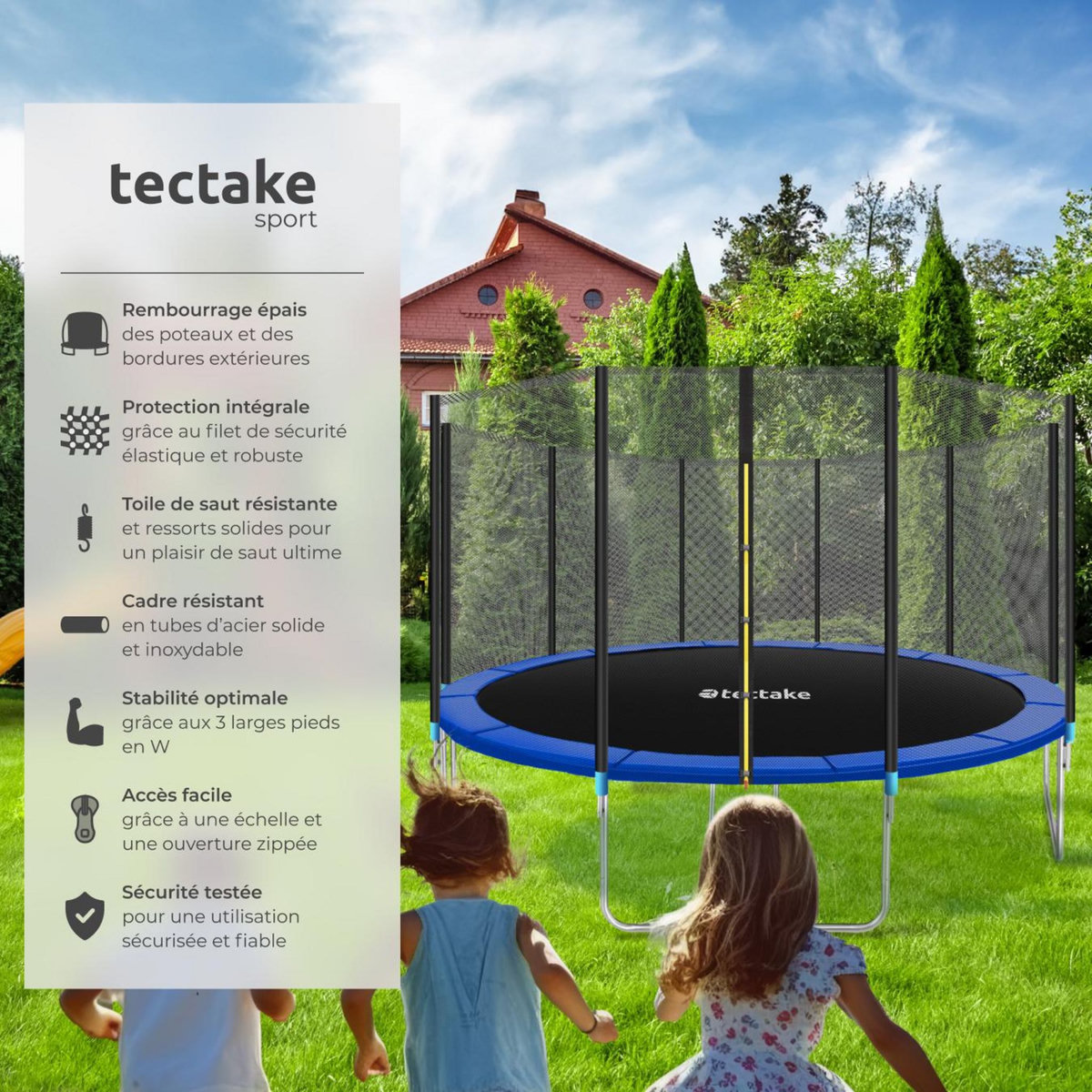 tectake Trampoline modèle B Ø 427 cm, certifié GS pour un maximum de sécurité noir/bleu