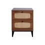 Voir la diapositive 5 : SWEEEK Table de chevet en décor bois et cannage avec pieds et poignées en métal noir