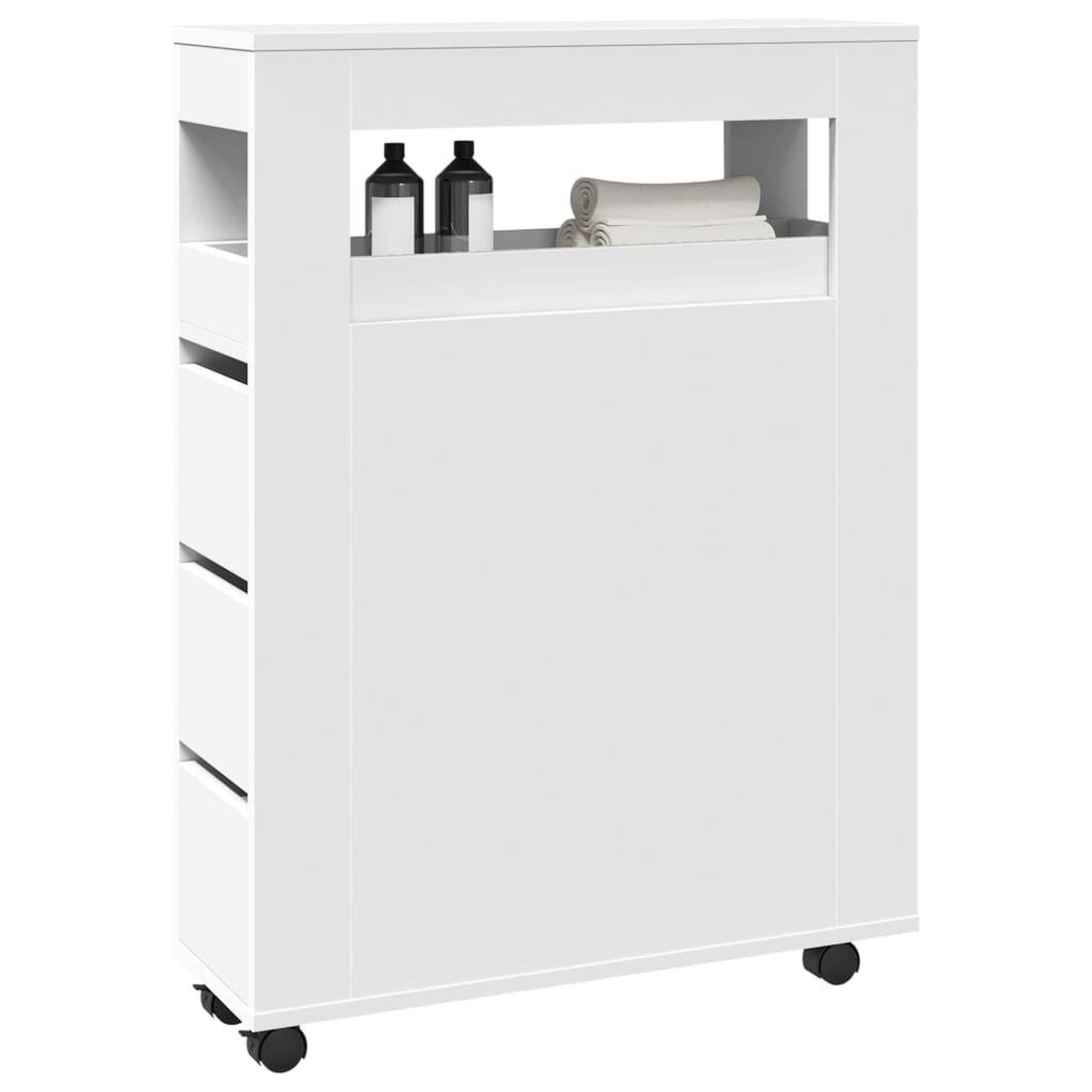 VIDAXL Meuble etroit de salle de bain a roulettes blanc