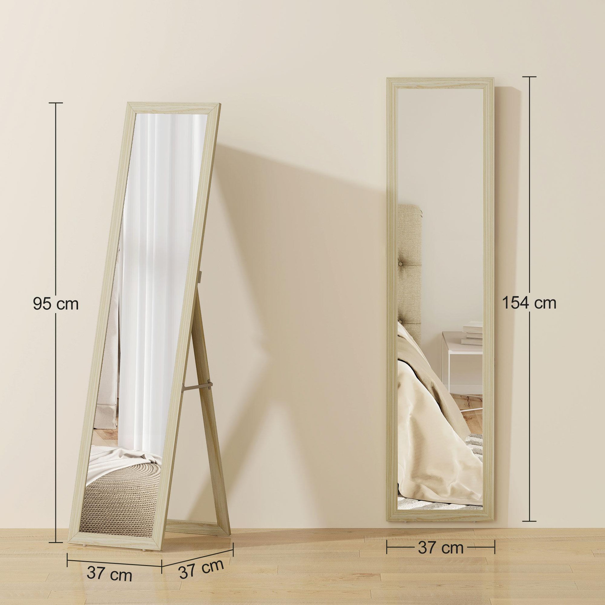 Voir la diapositive 3 : HOMCOM Miroir pleine longueur sur pied mural 154cm effet bois naturel