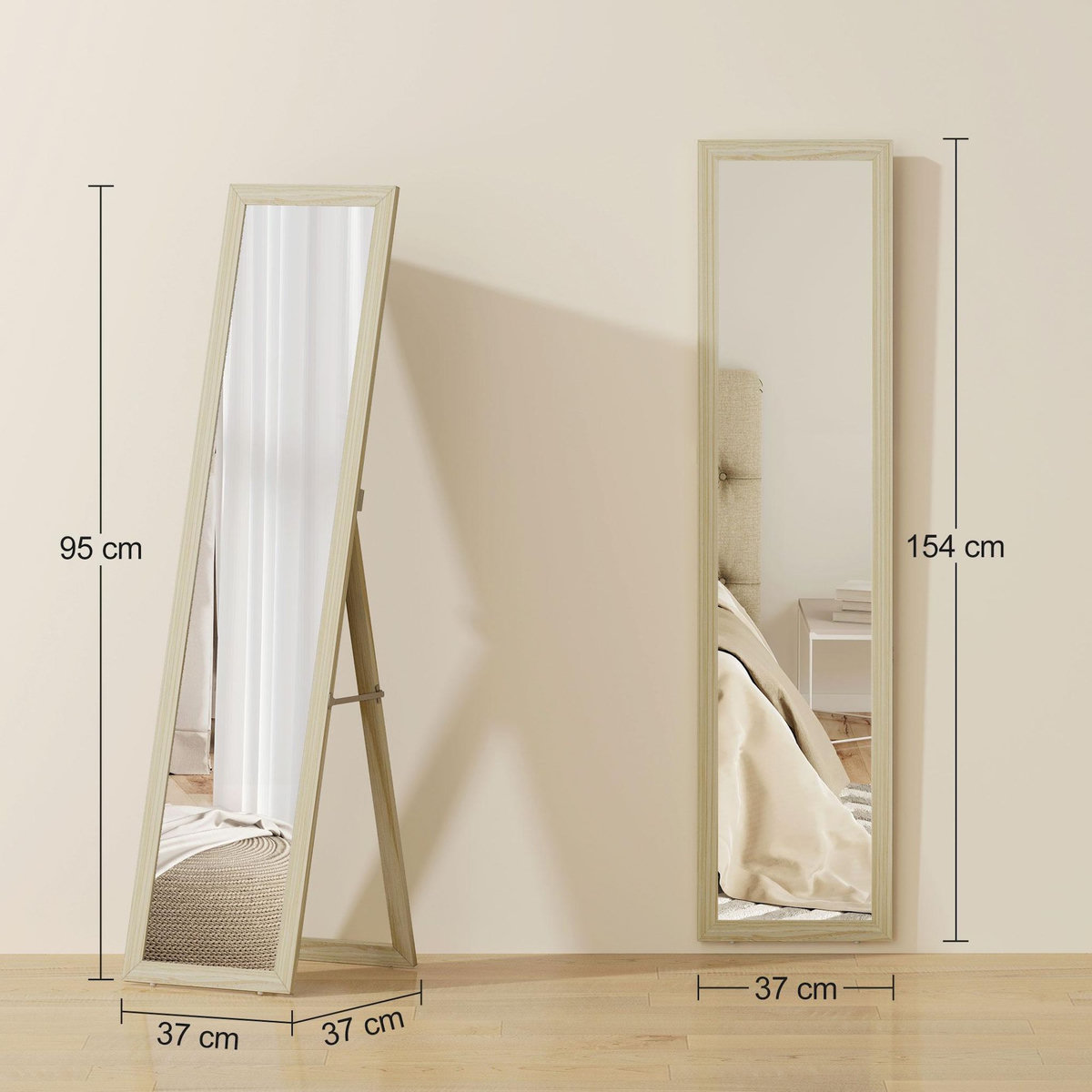 HOMCOM Miroir pleine longueur sur pied mural 154cm effet bois naturel