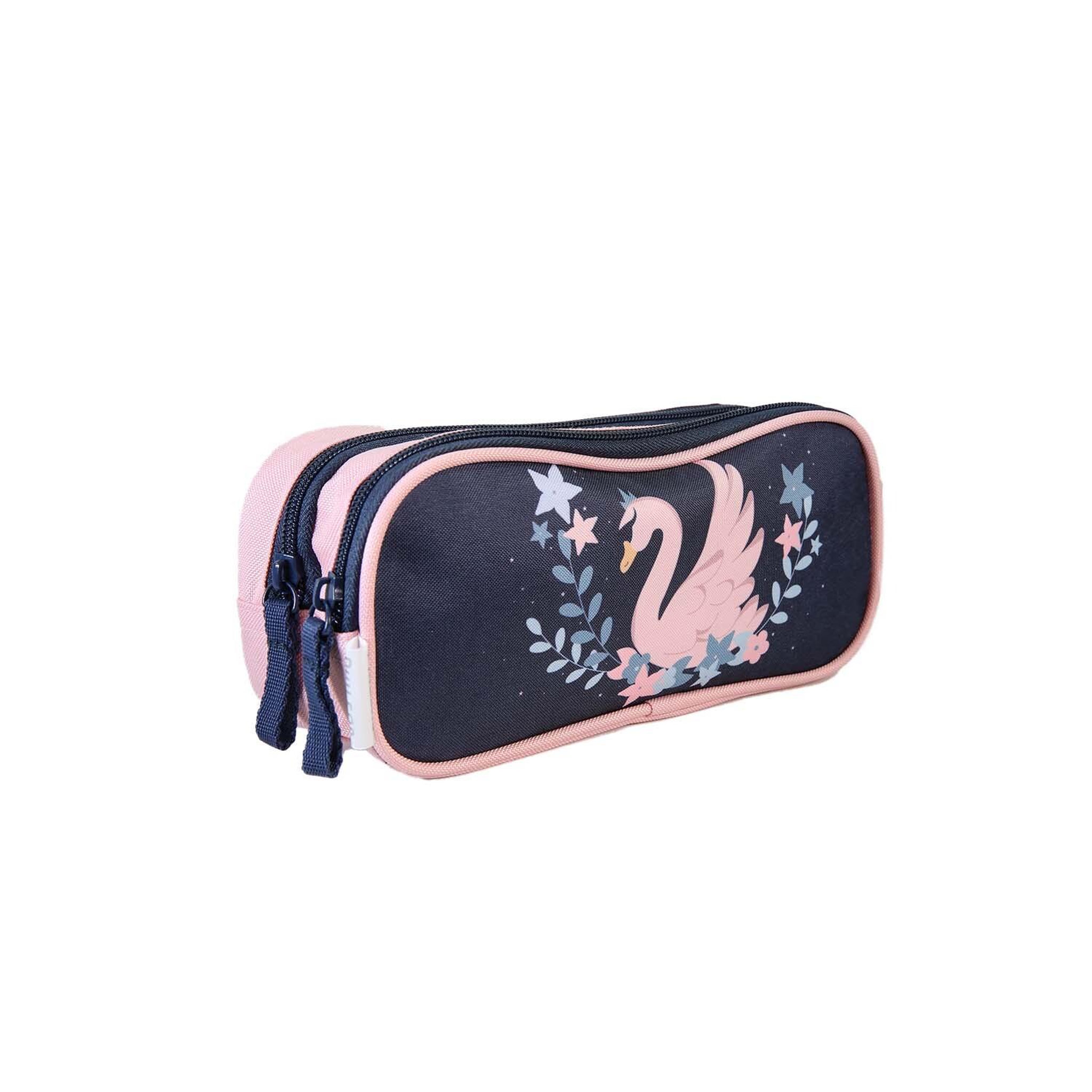 Voir la diapositive 2 : Bagtrotter Phileas - Trousse scolaire Cygne - Bleu/Rose - Fille - 2 compartiments zippé