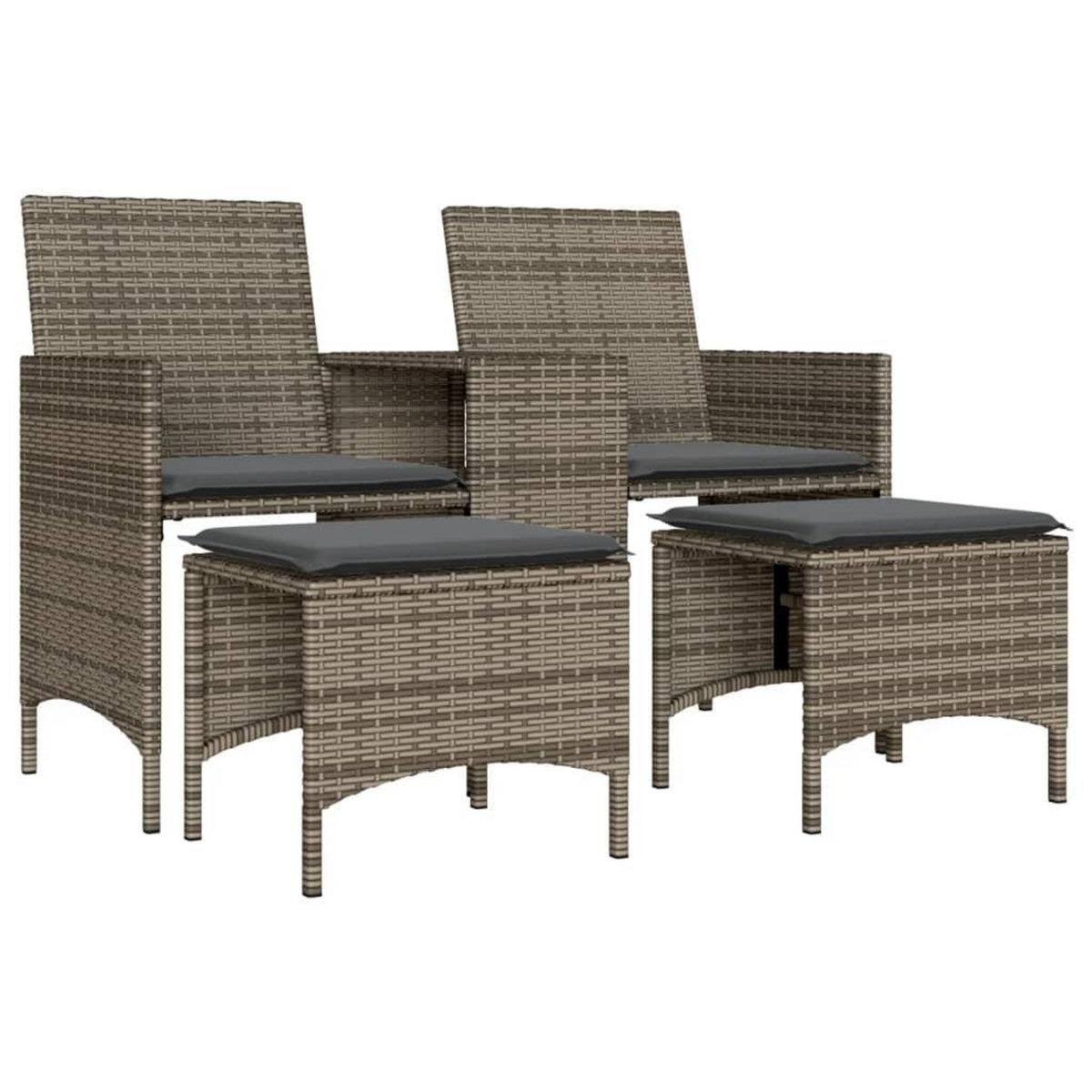VIDAXL Canape de jardin 2 places avec table et tabourets gris rotin