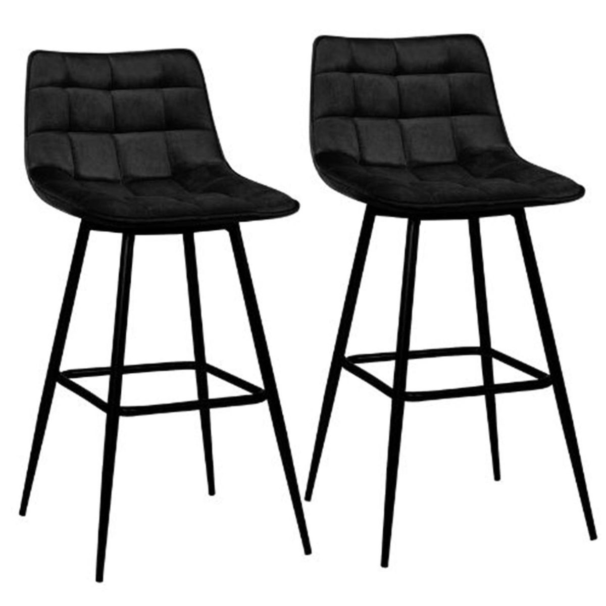 ID MARKET Lot de 2 tabourets de bar MADY en velours noir