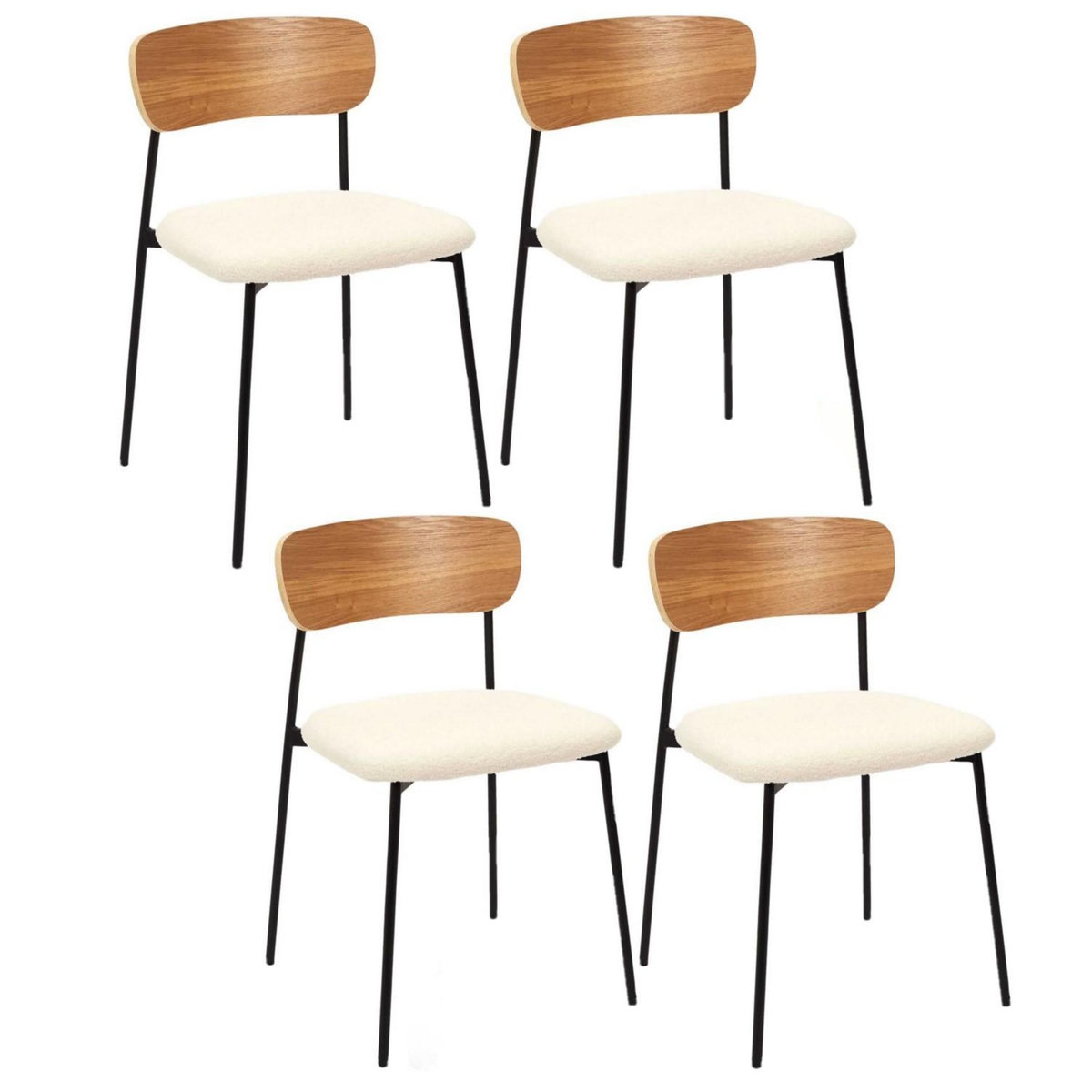 TOILINUX Lot de 4 Chaises effet bouclette Loki en contreplaqué et polyester - Beige et Blanc