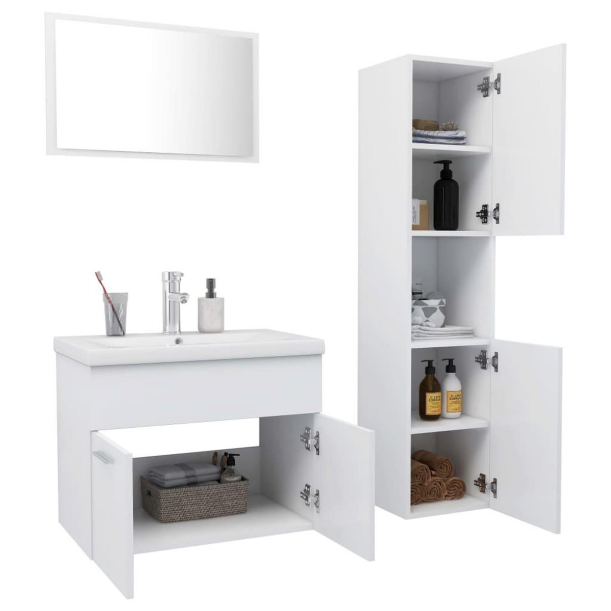 VIDAXL Ensemble de meubles de salle de bain Blanc Agglomere