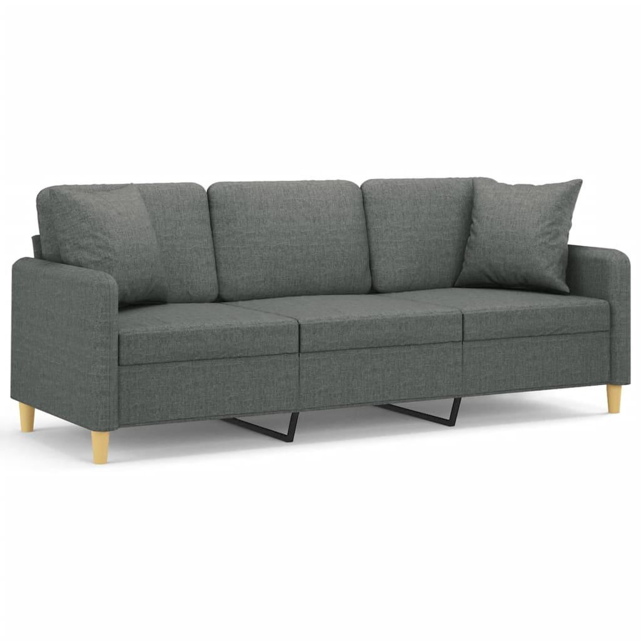 Voir la diapositive 2 : VIDAXL Canape 3 places avec oreillers gris fonce 180 cm tissu