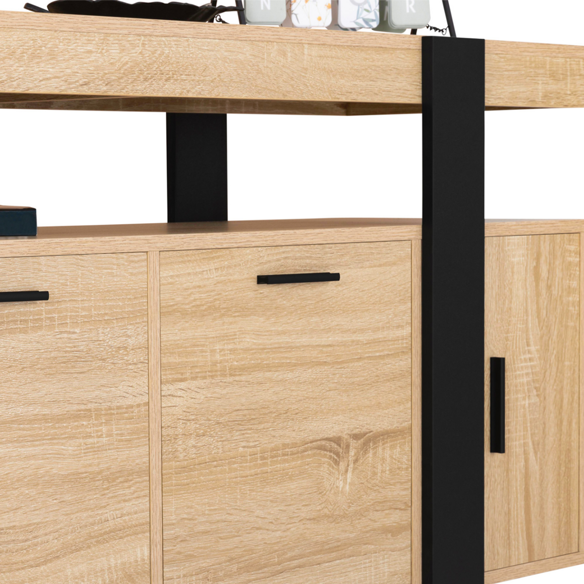 ID MARKET Buffet 140 cm PHOENIX 4 portes bois et noir