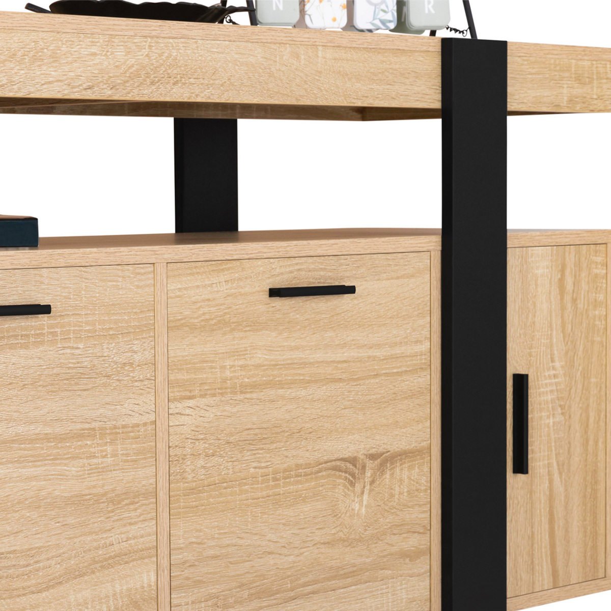 ID MARKET Buffet 140 cm PHOENIX 4 portes bois et noir