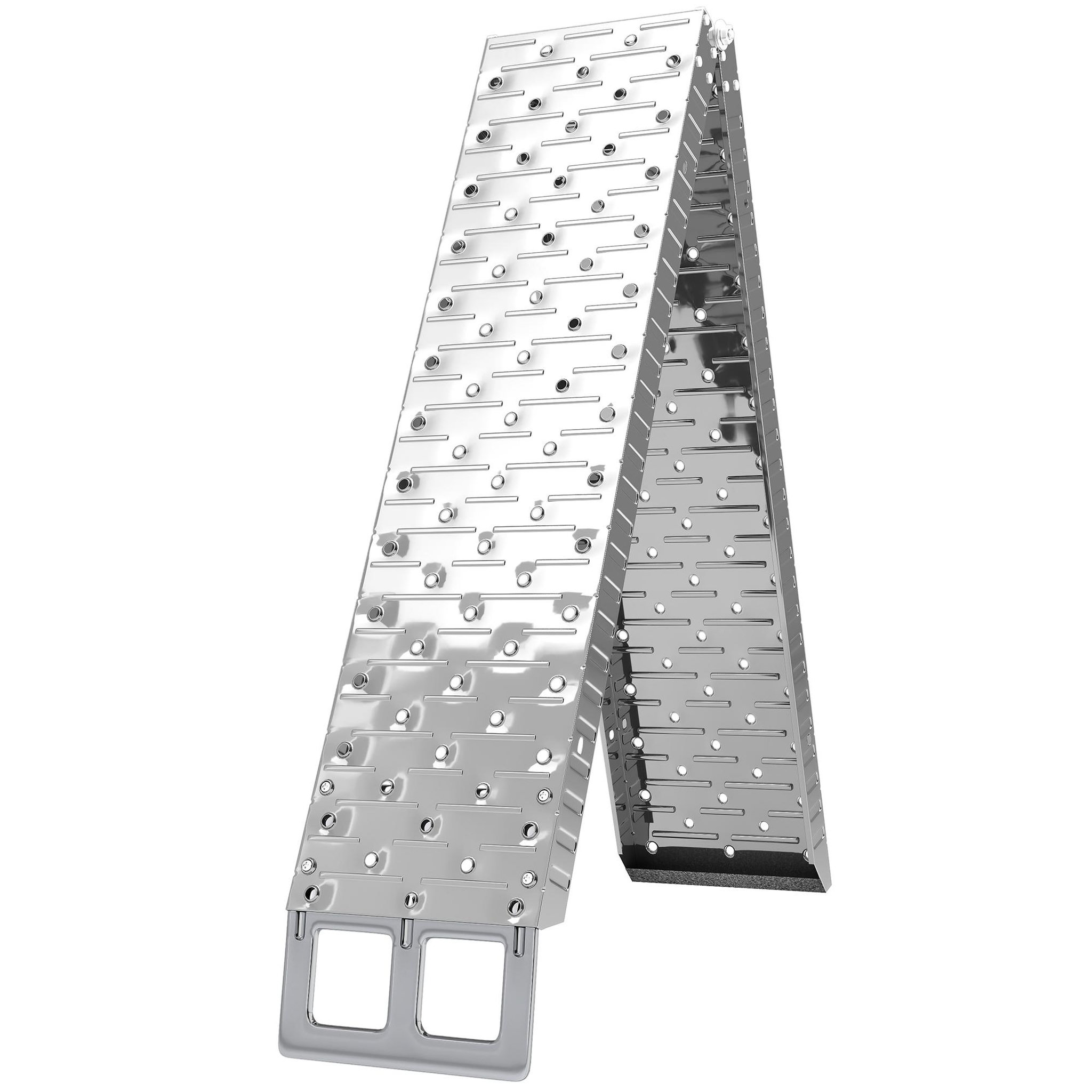 Voir la diapositive 2 : HOMCOM Rampe de chargement pliable acier inoxydable max. 230 kg sangles de sécurité dim. 190 x 22 x 8 cm