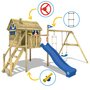 WICKEY Aire de jeux Portique bois Smart Journey avec balançoire et toboggan bleu Maison enfant extérieure avec bac à sable, échelle d'escalade & accessoires de jeux