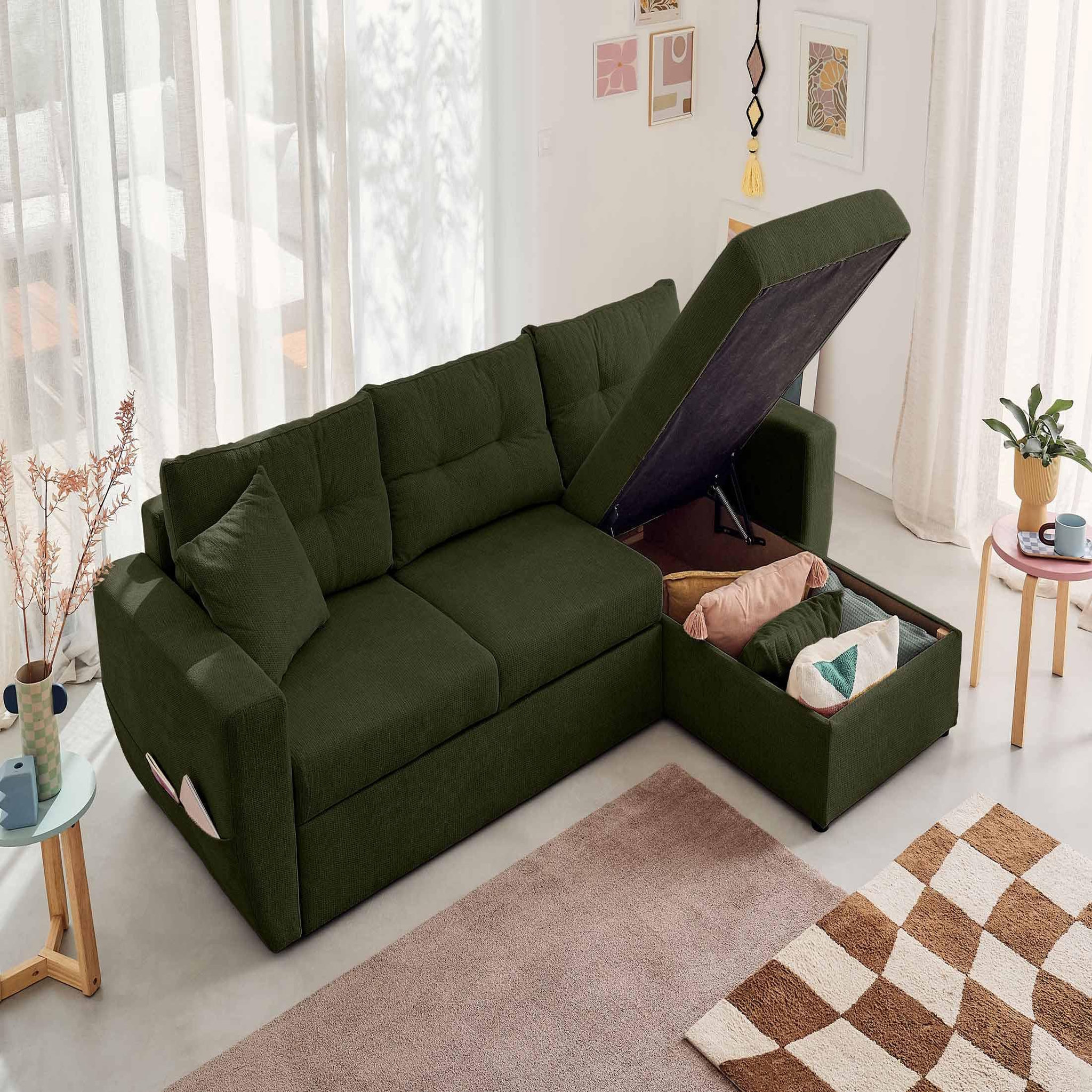 Voir la diapositive 3 : BEST MOBILIER Astoria - canapé d'angle réversible 4 places - convertible avec coffre - en tissu texturé