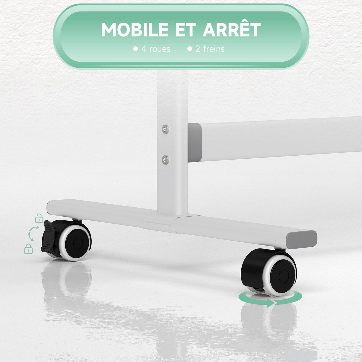 HOMCOM Tableau blanc magnétique sur roulettes double face - tableau rotatif avec étagère - nombreux accessoires inclus