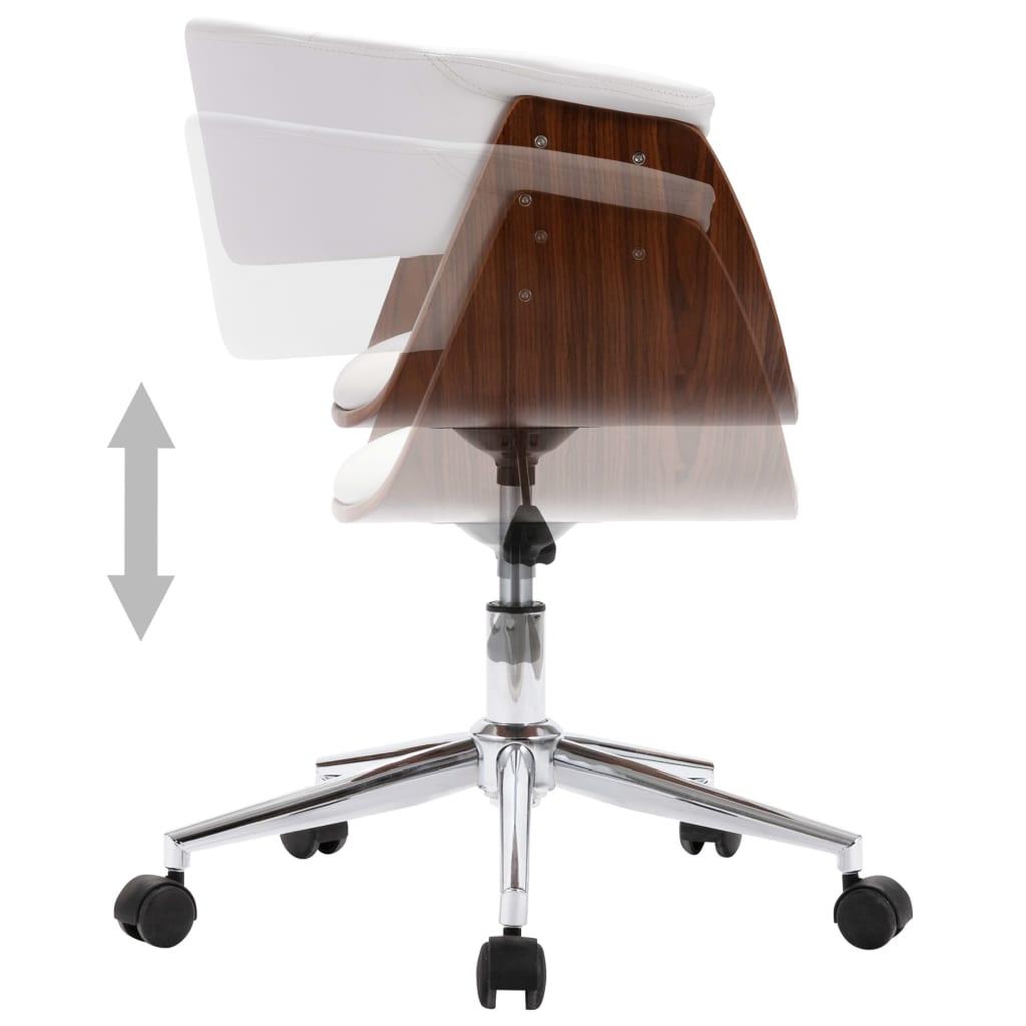 Voir la diapositive 4 : VIDAXL Chaise pivotante de bureau Blanc Bois courbe et similicuir