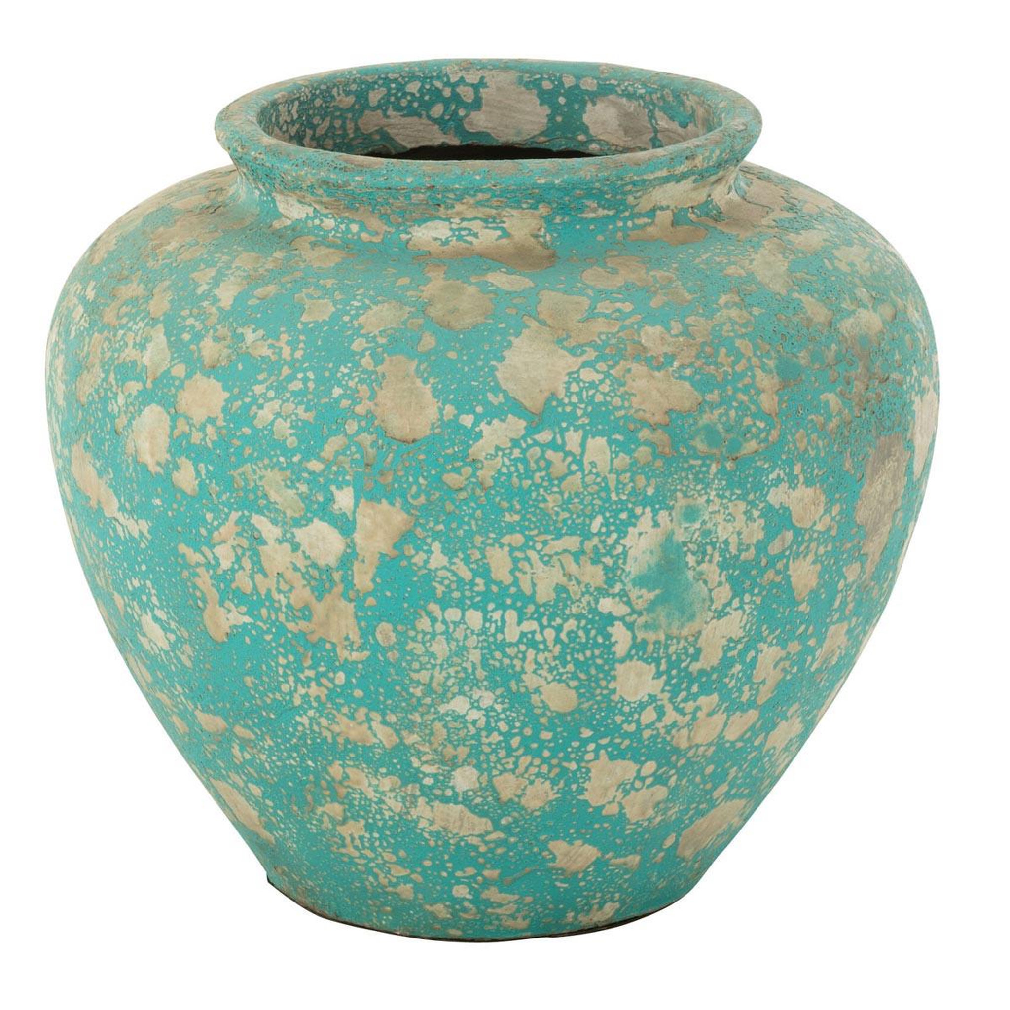 J-LINE Pot Antique Rond en Ciment  Mack  60cm Bleu Azur