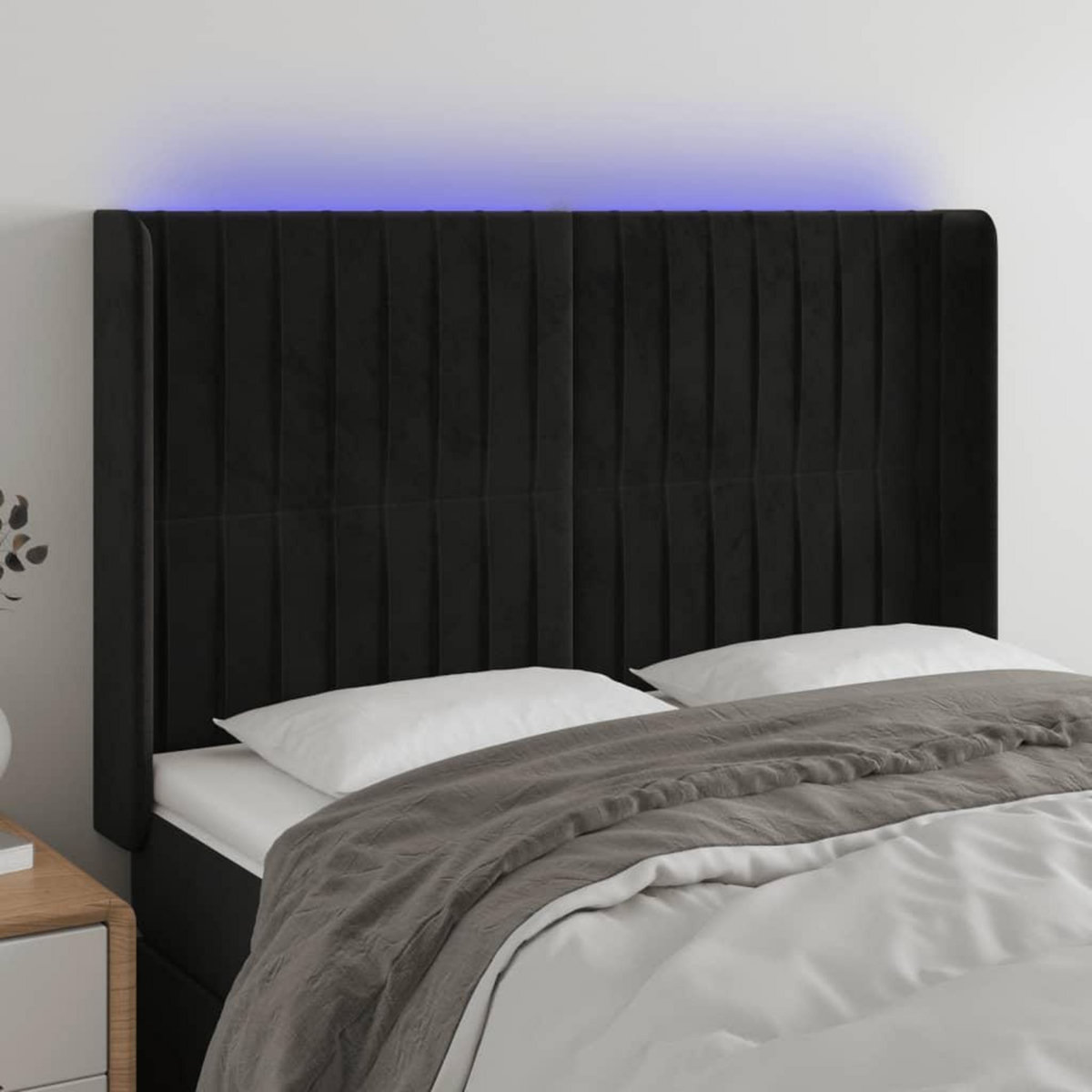 VIDAXL Tete de lit a LED Noir 147x16x118/128 cm Velours