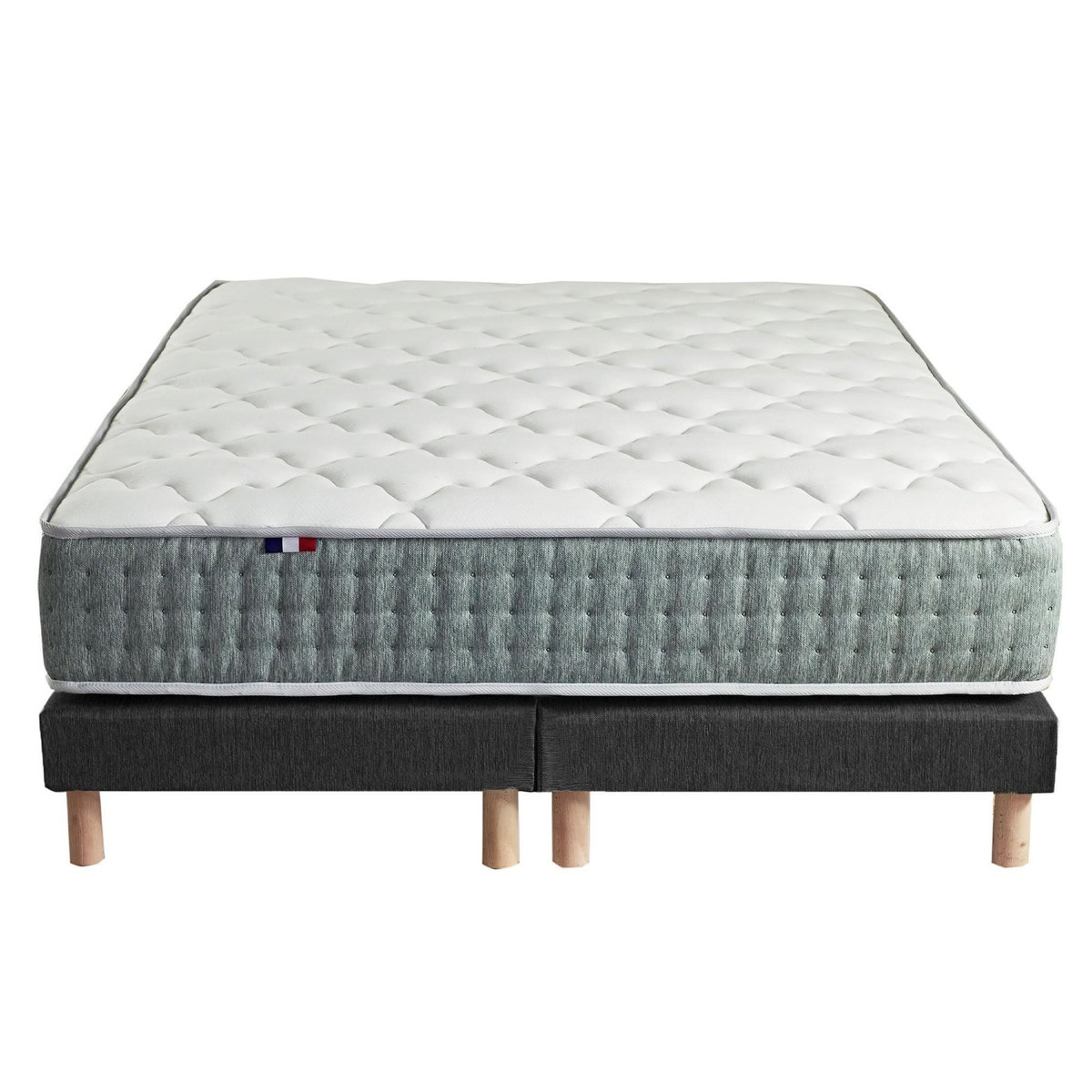 IDLITERIE Ensemble matelas Ressort 7 zones HYGGE + Sommier + couette + oreillers Fabriqué en France