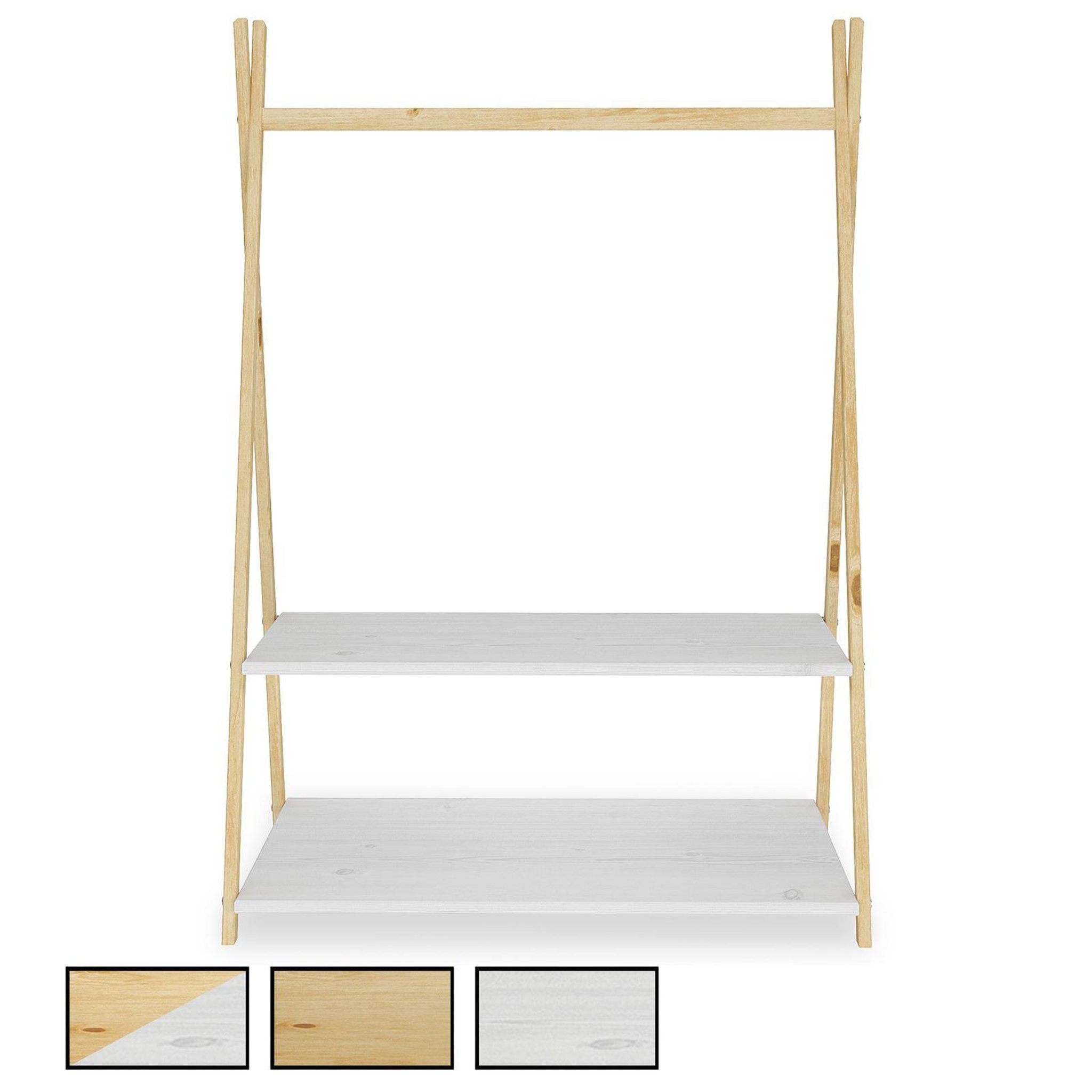 IDIMEX Penderie enfant DANILO avec étagères, en pin massif. Coloris disponibles : Blanc, Marron, Bicolore