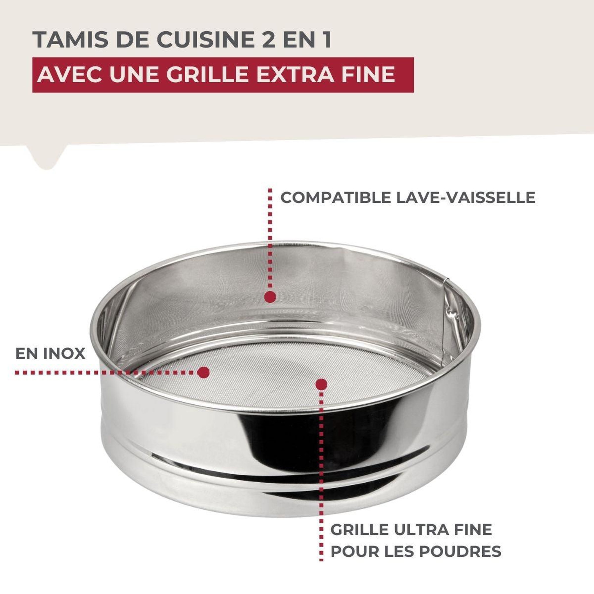 Voir la diapositive 6 : Fackelmann Tamis de cuisine inox extra fin 18 cm de diamètre fackelmann basic