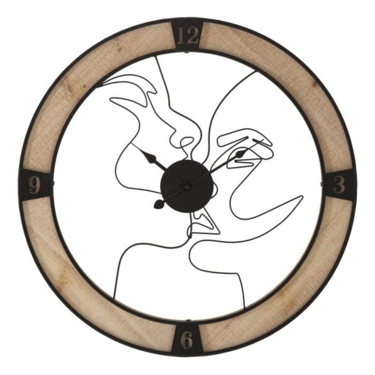 Paris Prix Horloge Murale en Métal  Couple  60cm Naturel & Noir