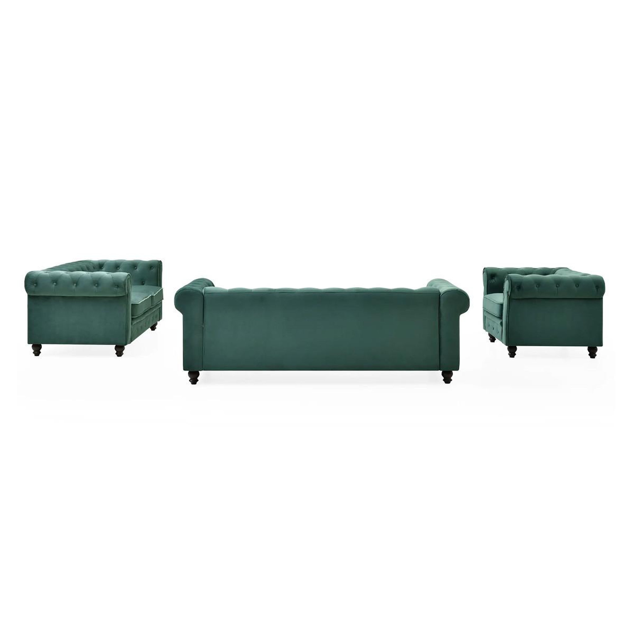 Voir la diapositive 5 : Paris Prix Canapé 3 places velours  chesterfield  209cm vert