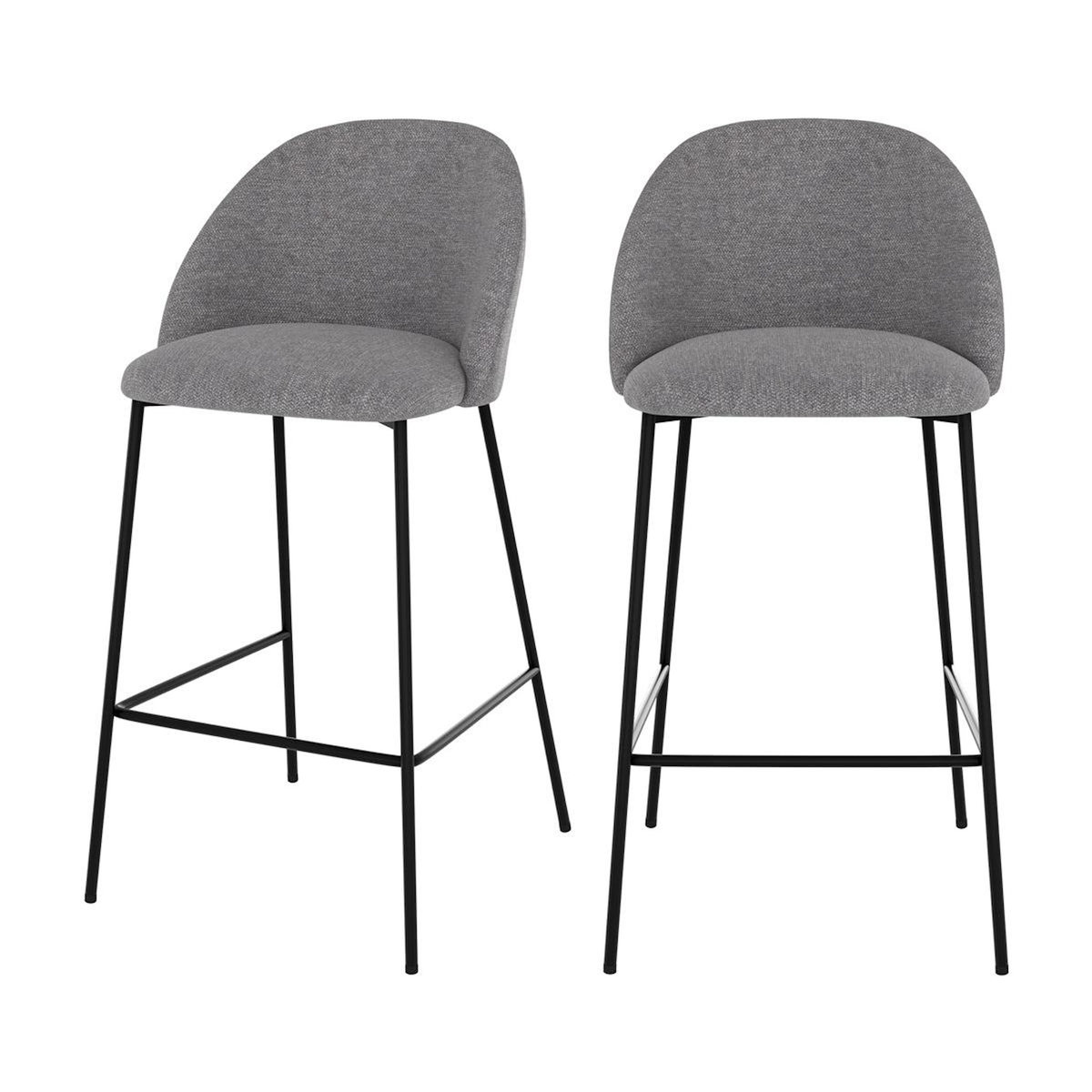 Rendez vous déco Lot de 2 chaises pour îlot central 66 cm en tissu chiné gris foncé-Karl